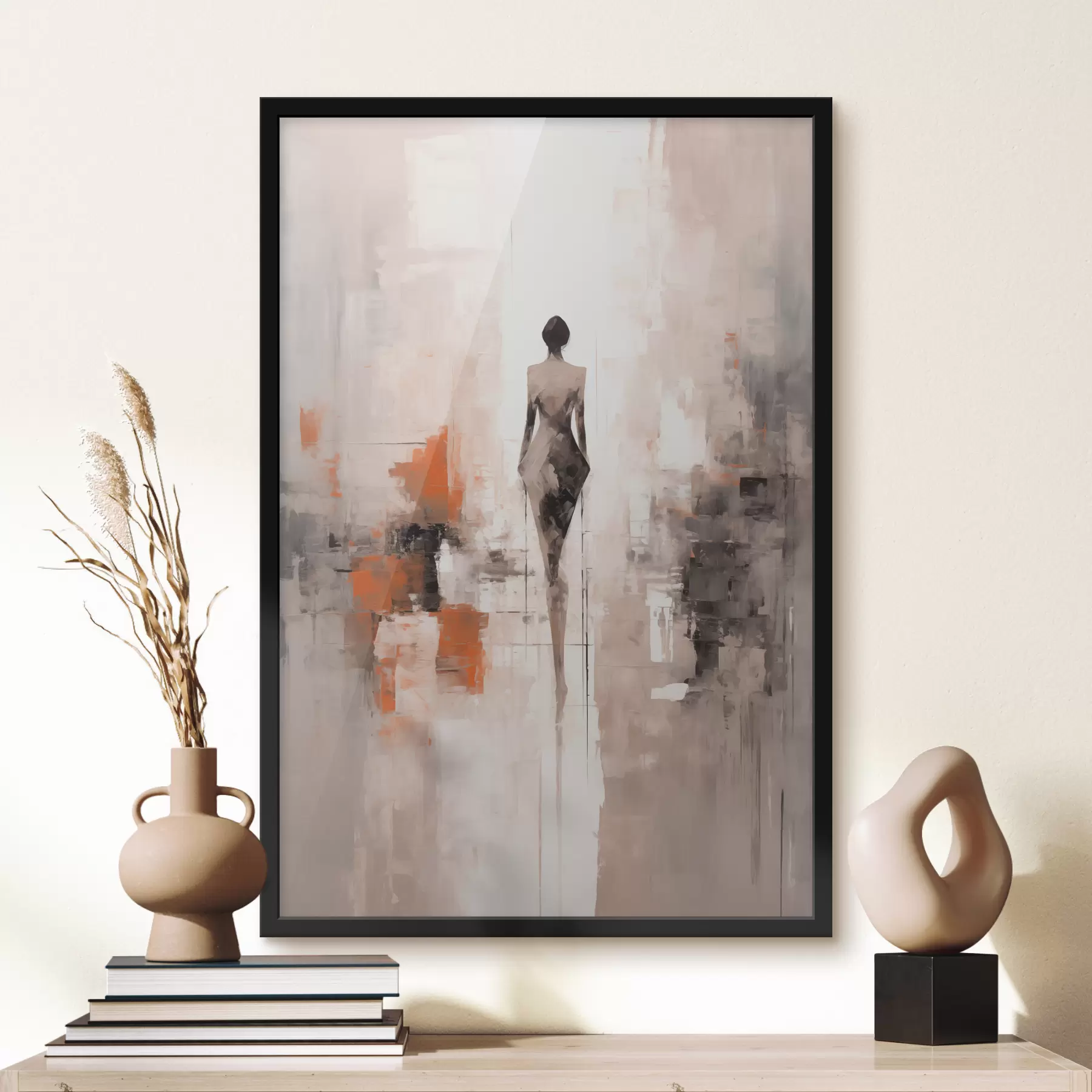 carta da parati Silhouette astratta di una donna, imitazione di abrasioni e pennellate nr. f40485