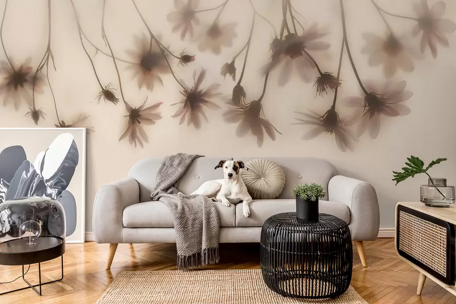 carta da parati Delicati fiori nella nebbia che pendono dall'alto nei colori rosa nr. w01469