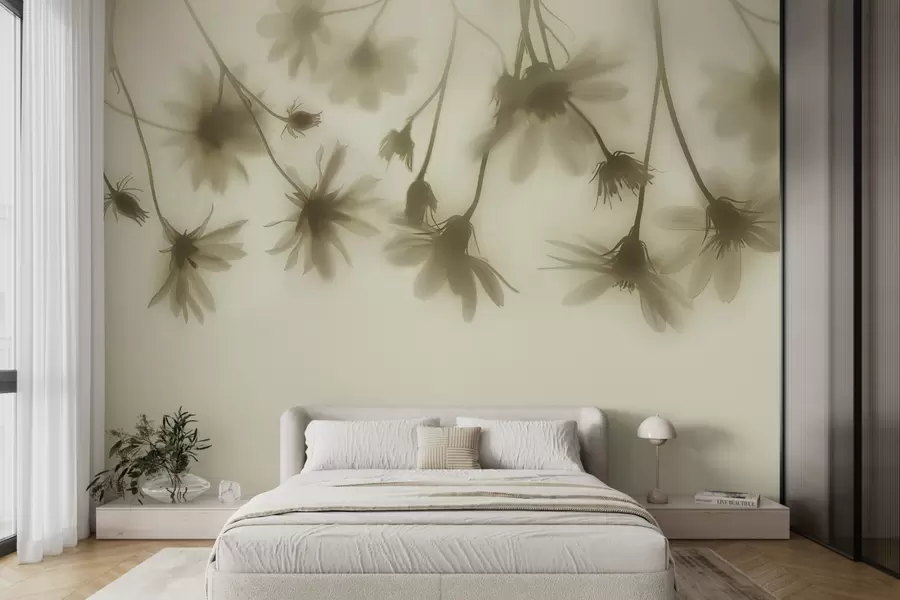 Carta da parati Floreale Delicati fiori nella nebbia che pendono dall'alto in colori pastello n. w01469v1