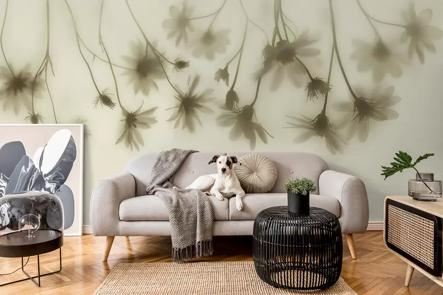 Carta da parati Floreale Delicati fiori nella nebbia che pendono dall'alto in colori pastello n. w01469v1