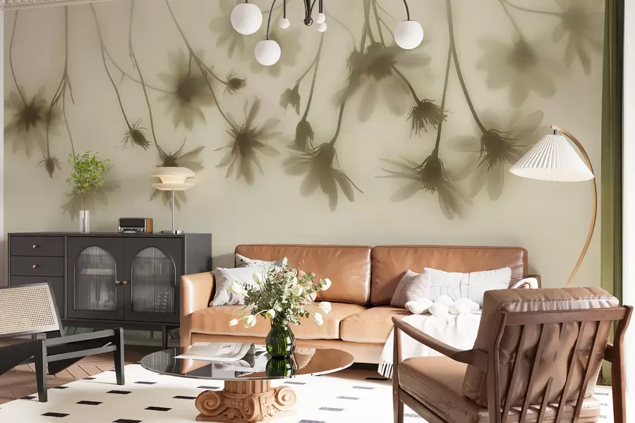 Carta da parati Floreale Delicati fiori nella nebbia che pendono dall'alto in colori pastello n. w01469v1