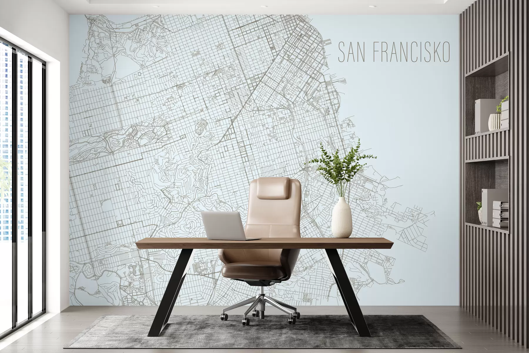 carta da parati Mappa ingrandita Ritratto murale della città di San Francisco su sfondo azzurro  nr. w01025