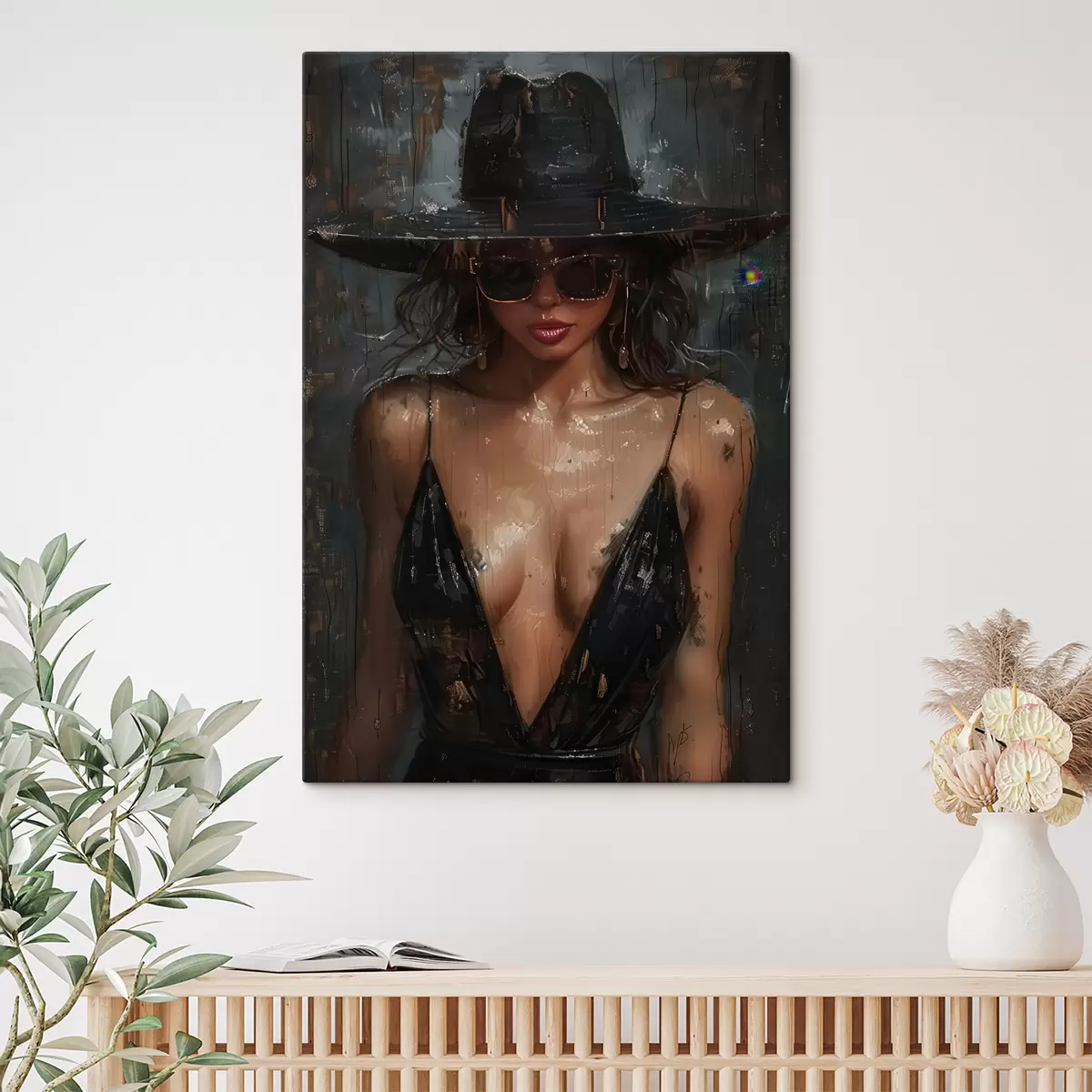 carta da parati Ragazza in abito nero e cappello nero nr. s40441