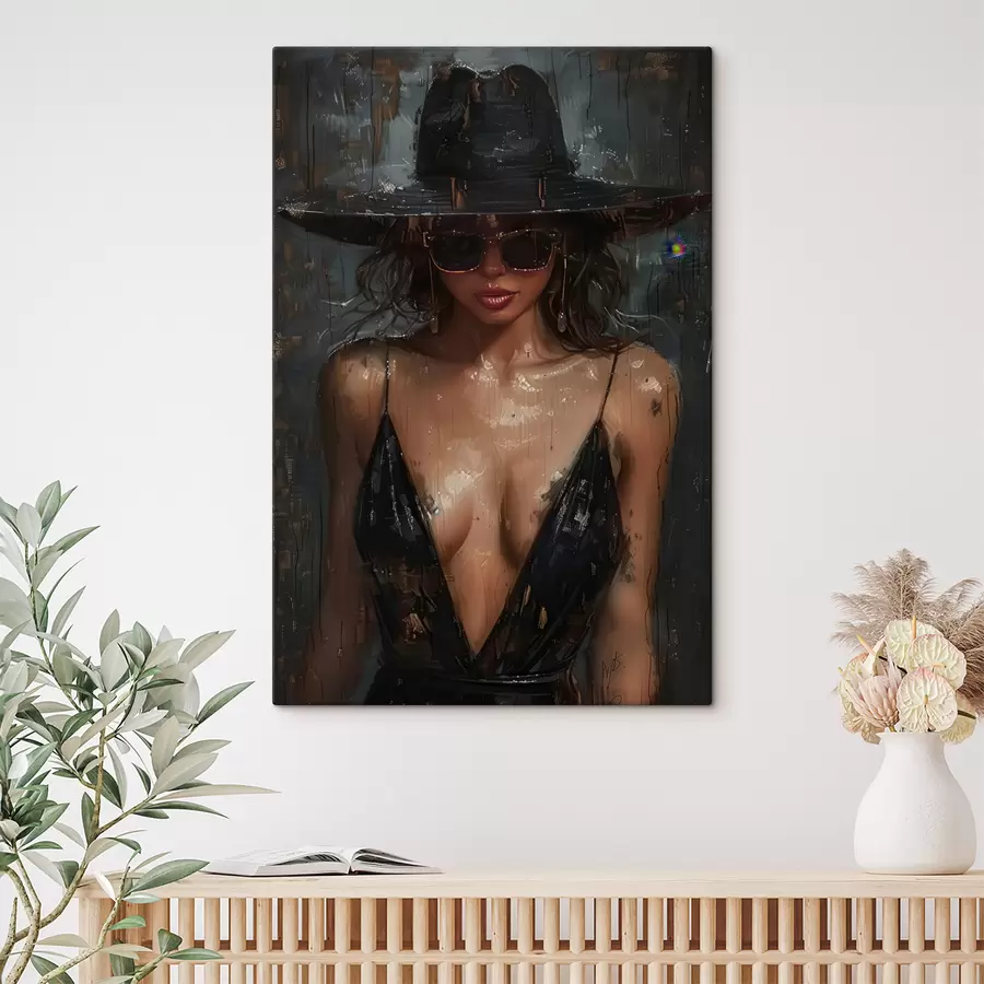 carta da parati Ragazza in abito nero e cappello nero nr. s40441