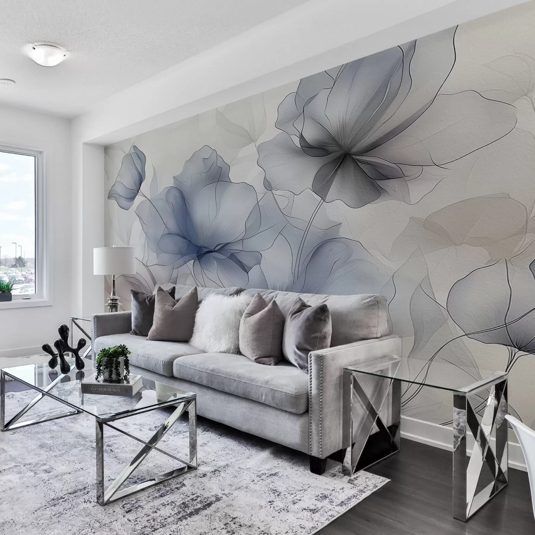 carta da parati Fiori astratti su un muro di cemento nr. w01037