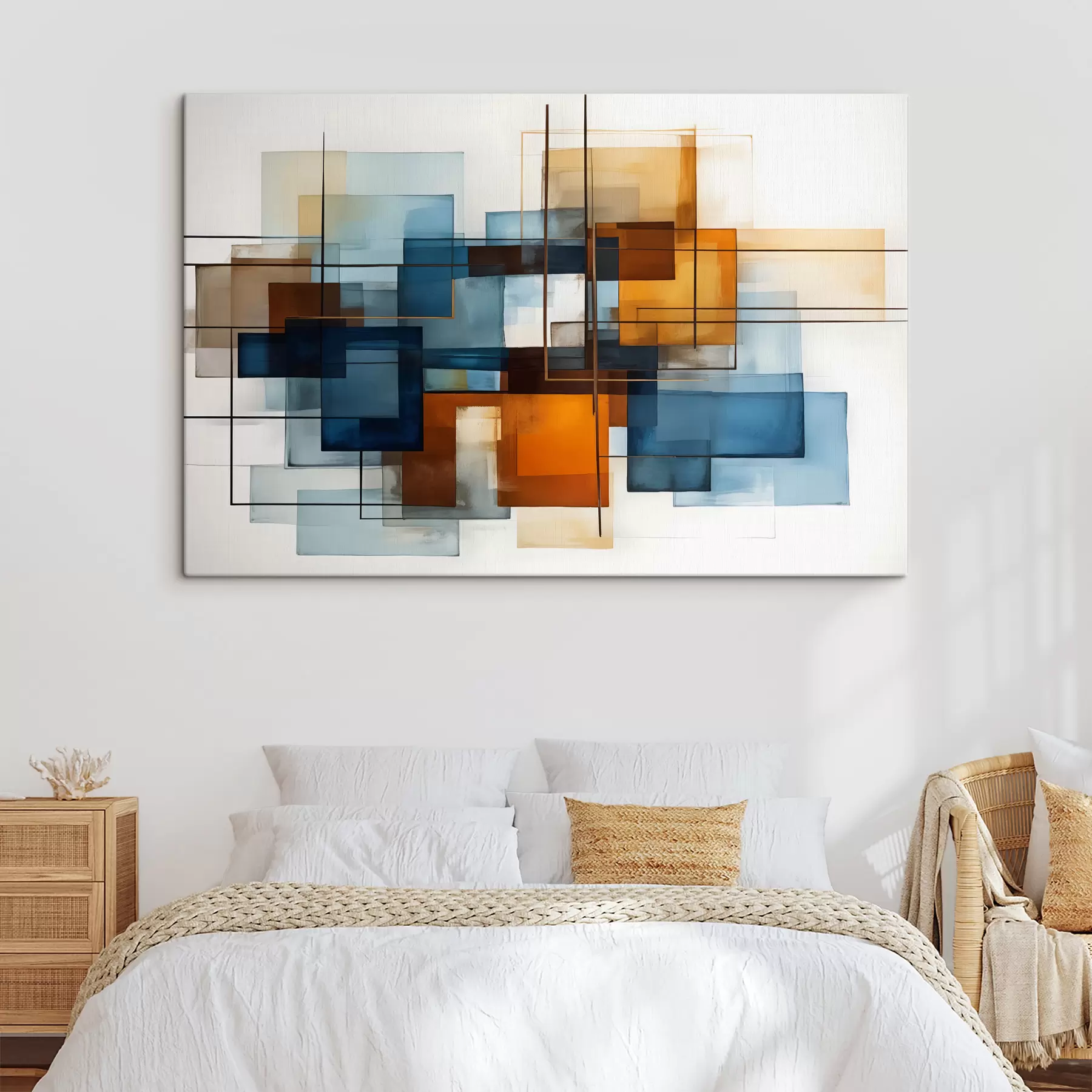 carta da parati Forme geometriche astratte nelle tonalità del blu, arancione e marrone che creano una moderna composizione minimalista nr. s40563