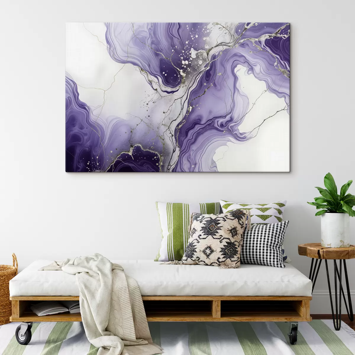 carta da parati Stampa di composizione artistica fluida astratta con inchiostro vorticoso viola, bianco e grigio nr. s40566