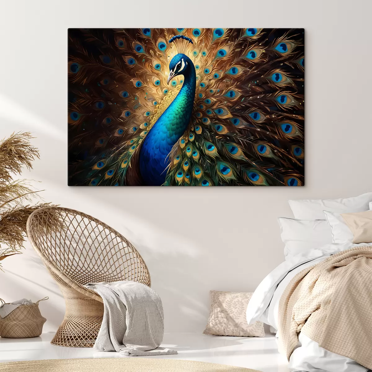 carta da parati Un pavone vivace con le sue piume completamente esposte, che mette in mostra il suo splendido piumaggio blu, verde nr. s40571