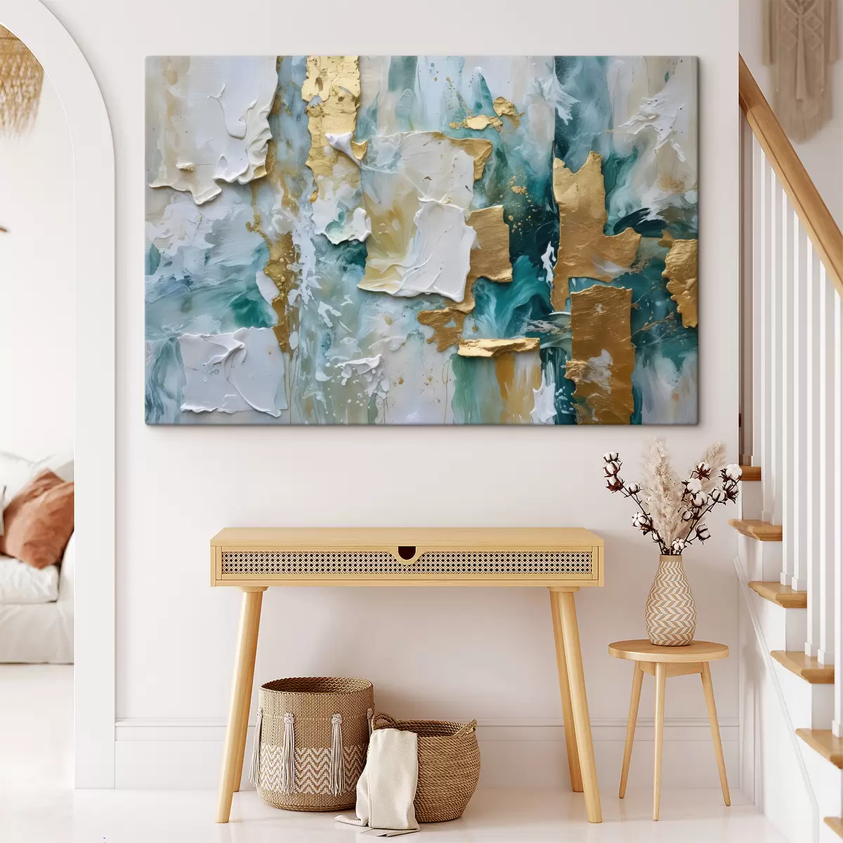 carta da parati Vernice scrostata con strati di colori bianco, blu e giallo che creano una stampa astratta e strutturata nr. s40577