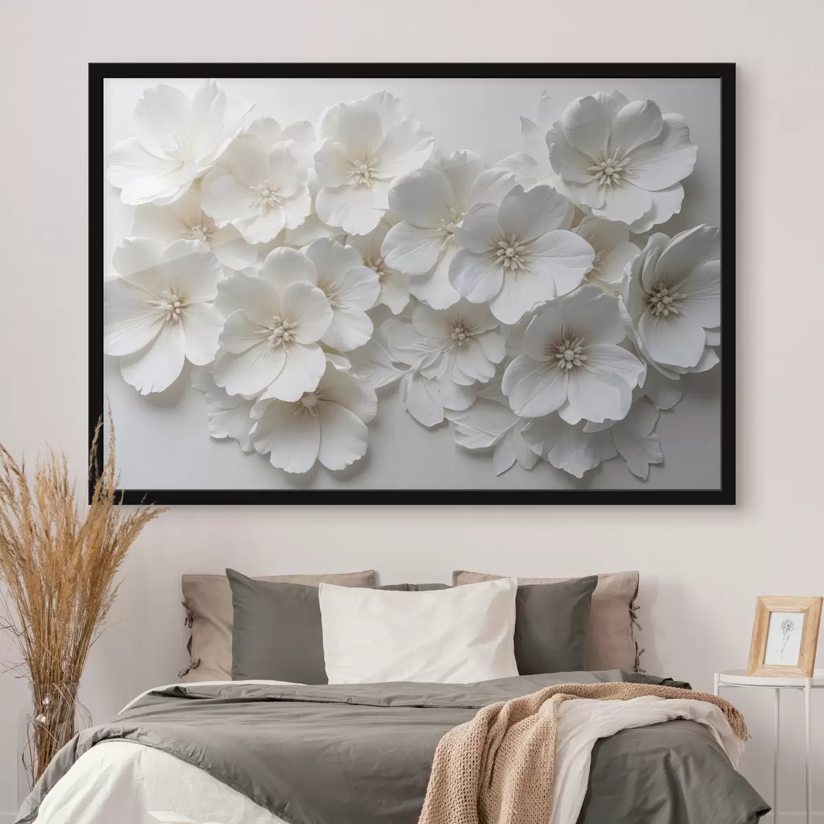 Poster Fiori bianchi con petali delicati disposti in uno splendido motivo floreale su uno sfondo chiaro f40548