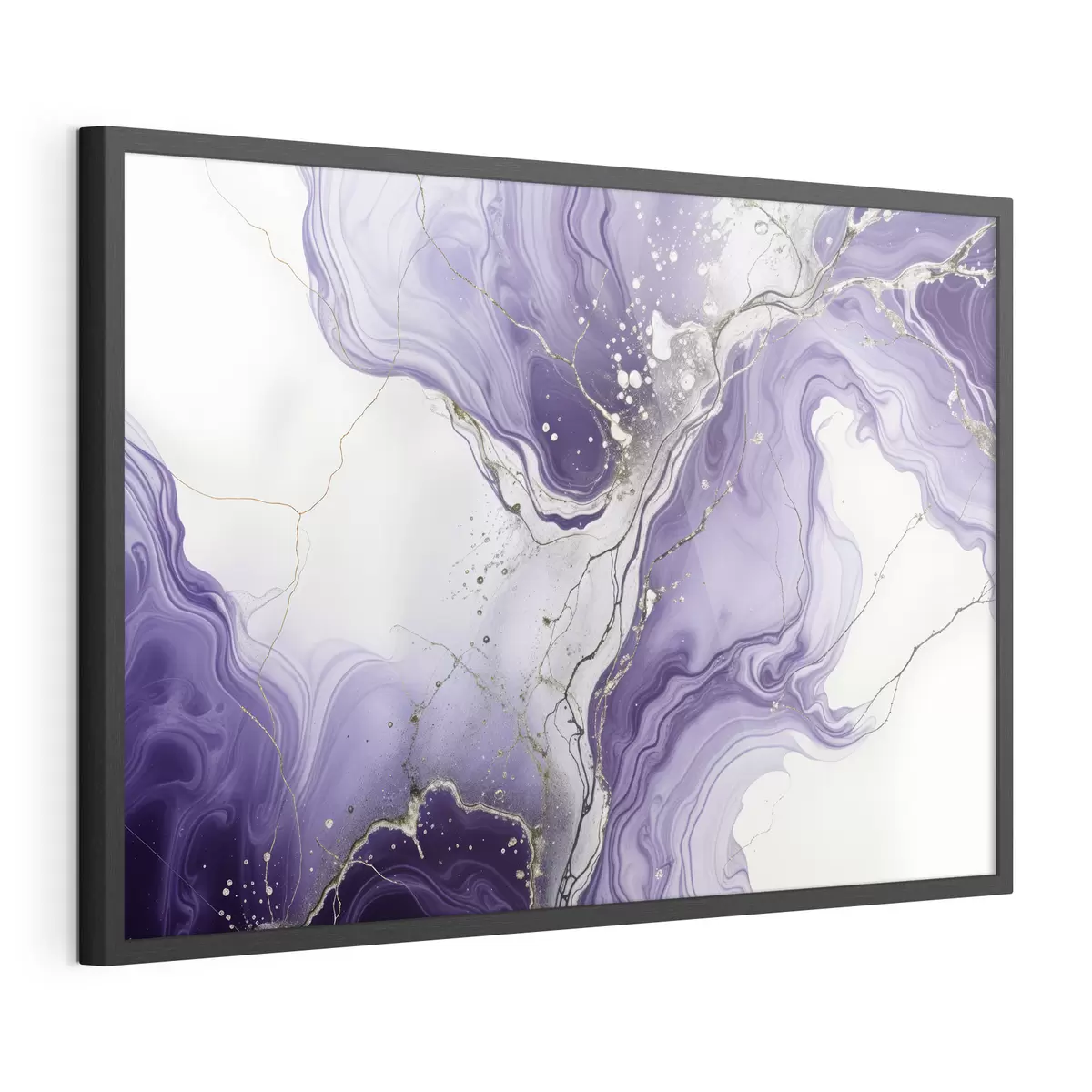 Poster Stampa di composizione artistica fluida astratta con inchiostro vorticoso viola, bianco e grigio f40566