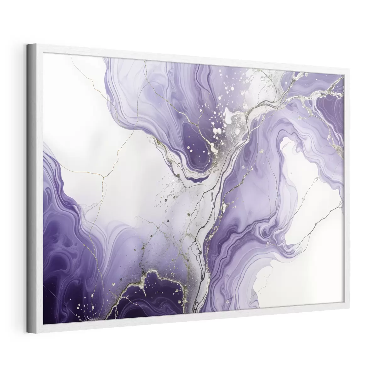 Poster Stampa di composizione artistica fluida astratta con inchiostro vorticoso viola, bianco e grigio f40566
