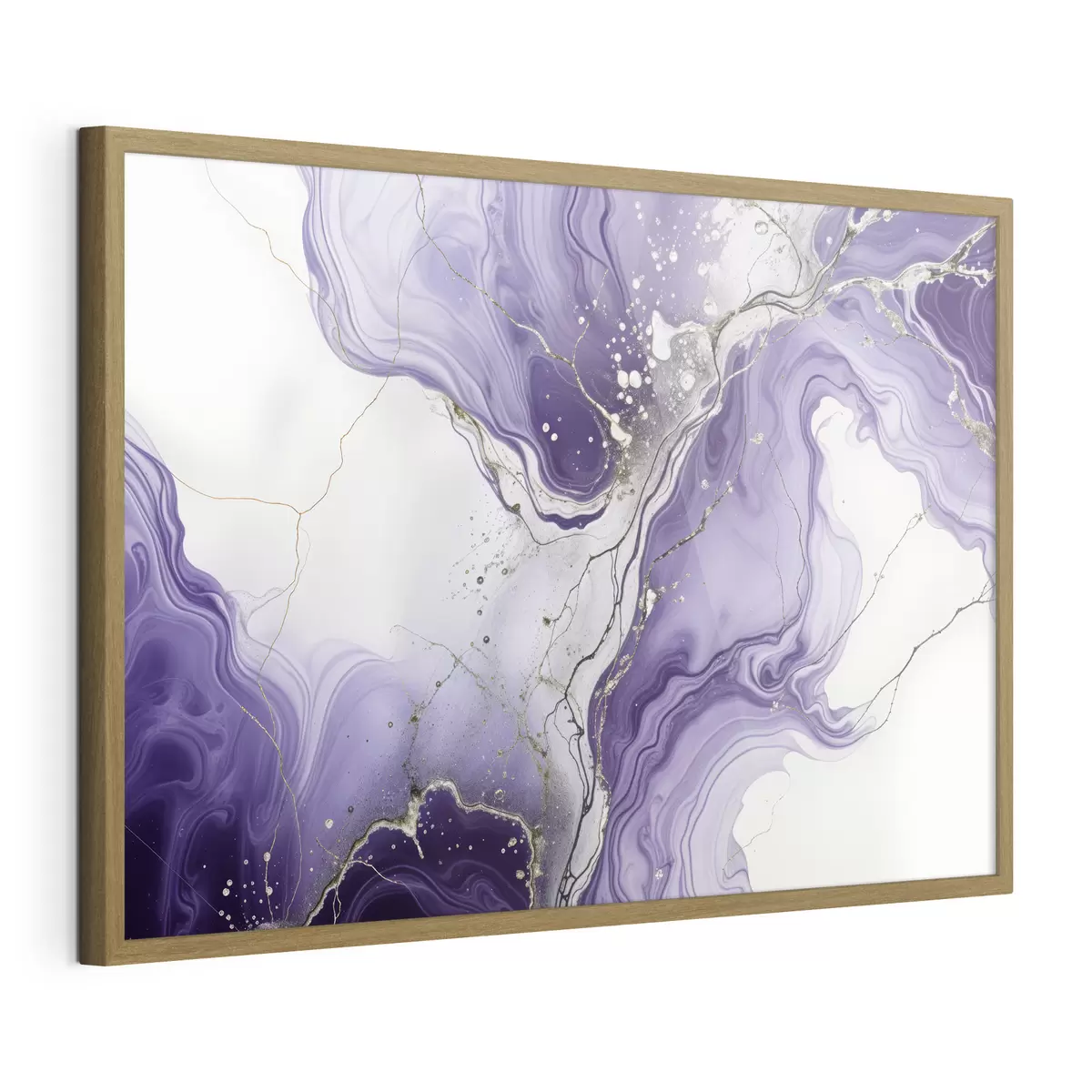 Poster Stampa di composizione artistica fluida astratta con inchiostro vorticoso viola, bianco e grigio f40566