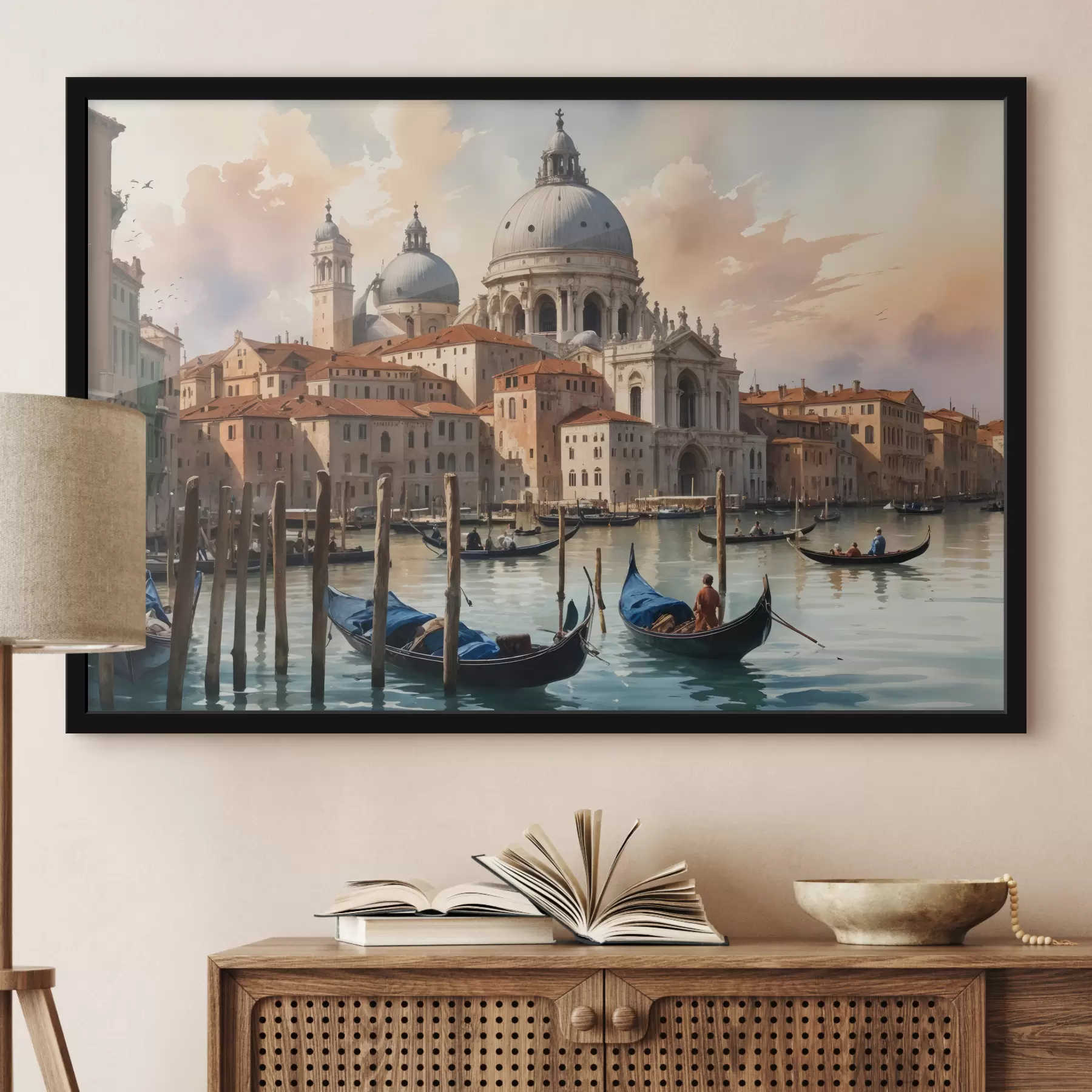 carta da parati Un dipinto panoramico ad acquerello raffigurante la vista del Canal Grande a Venezia, Italia nr. f40573