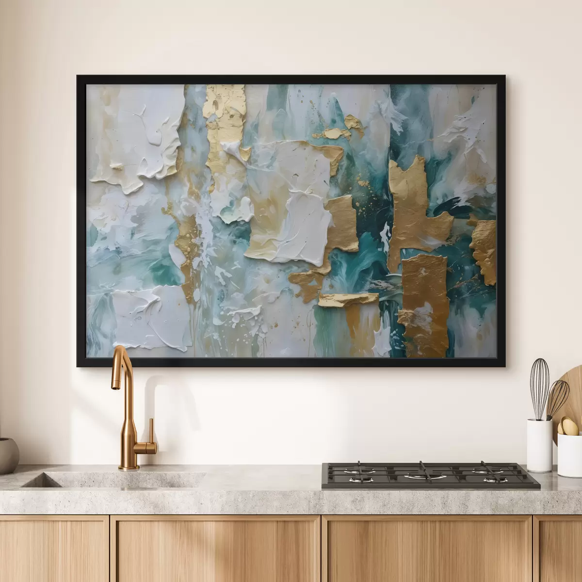 Poster Vernice scrostata con strati di colori bianco, blu e giallo che creano una stampa astratta e strutturata f40577