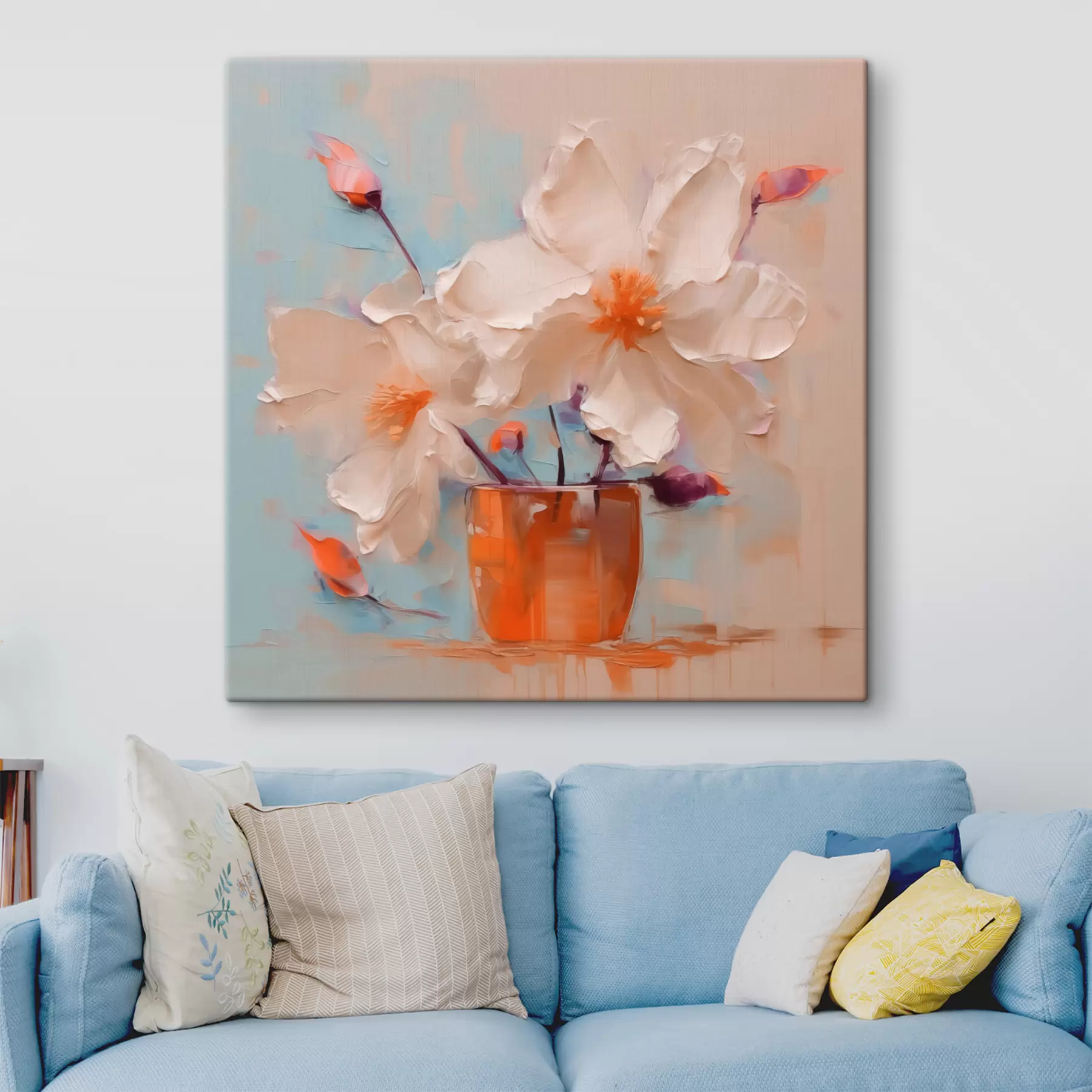 carta da parati Narcisi in un vaso, bianco, arancione, beige, blu nr. s40520