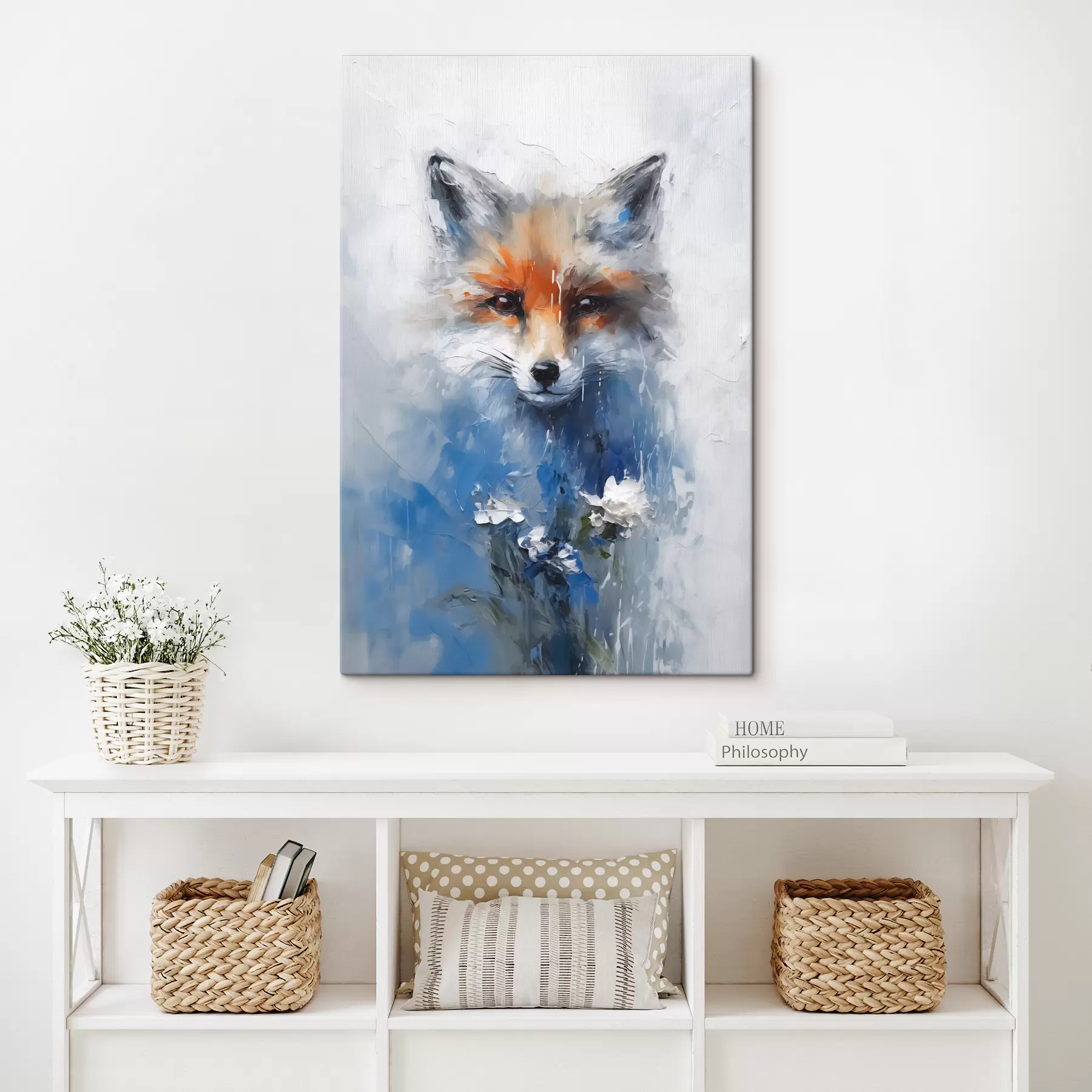 carta da parati Ritratto astratto di una volpe con macchie di vernice blu nr. s40524