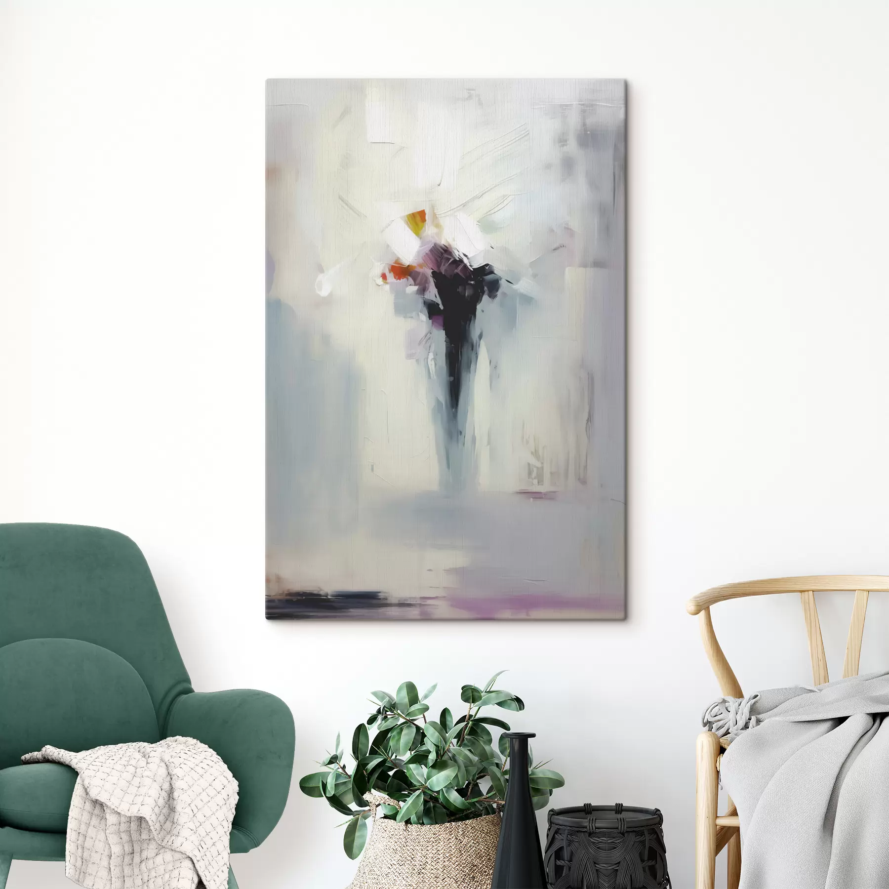 carta da parati Astrazione astrale macchia nera su sfondo bianco-grigio, imitazione di pennellate nr. s40526