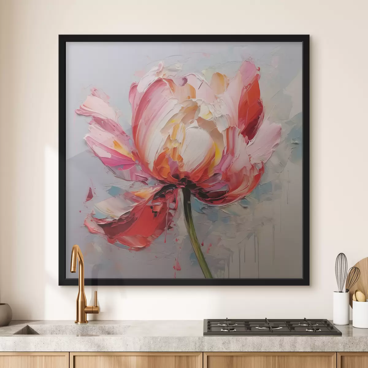 Poster Tulipano in fiore, colore rosso, rosa, grigio f40519