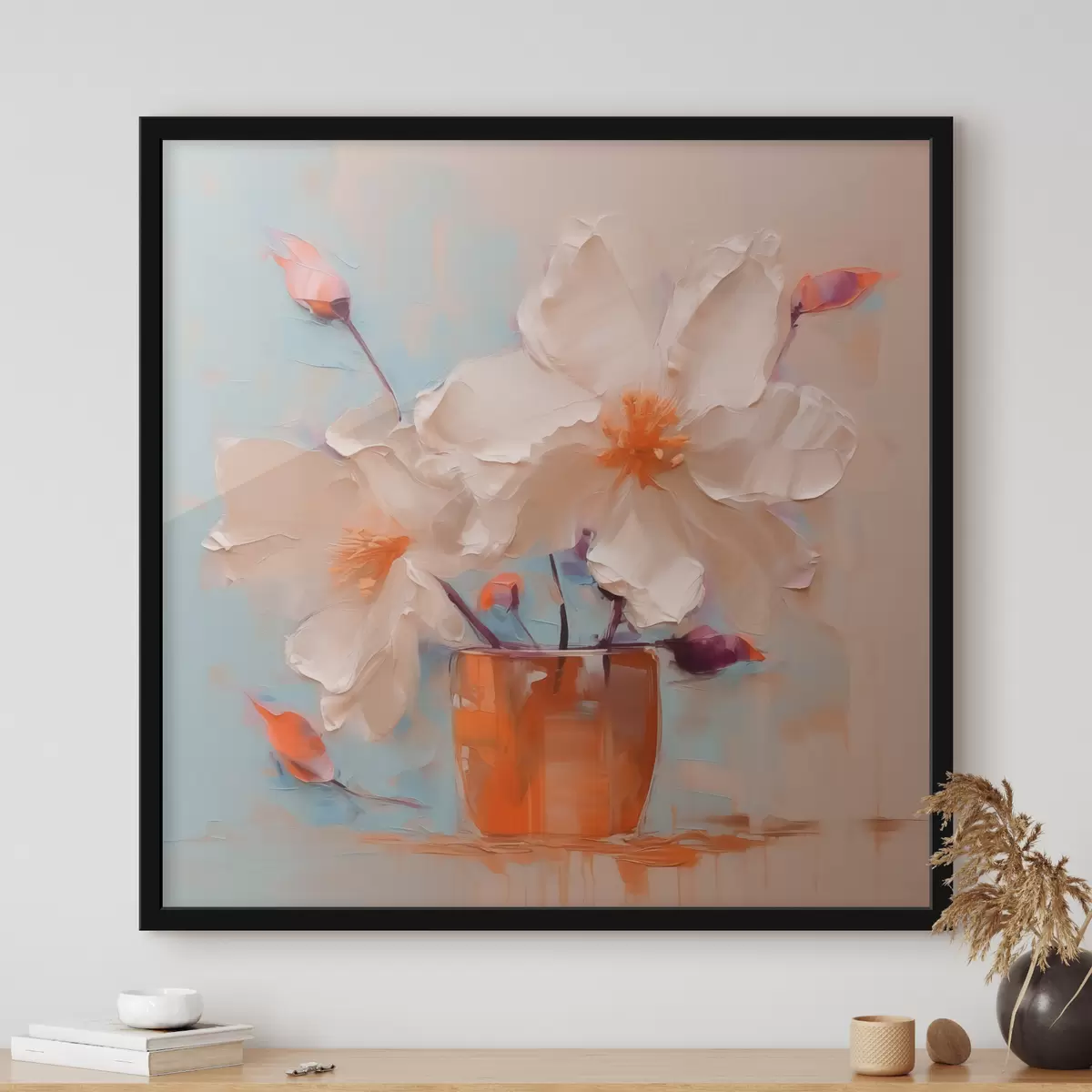 Poster Narcisi in un vaso, bianco, arancione, beige, blu f40520