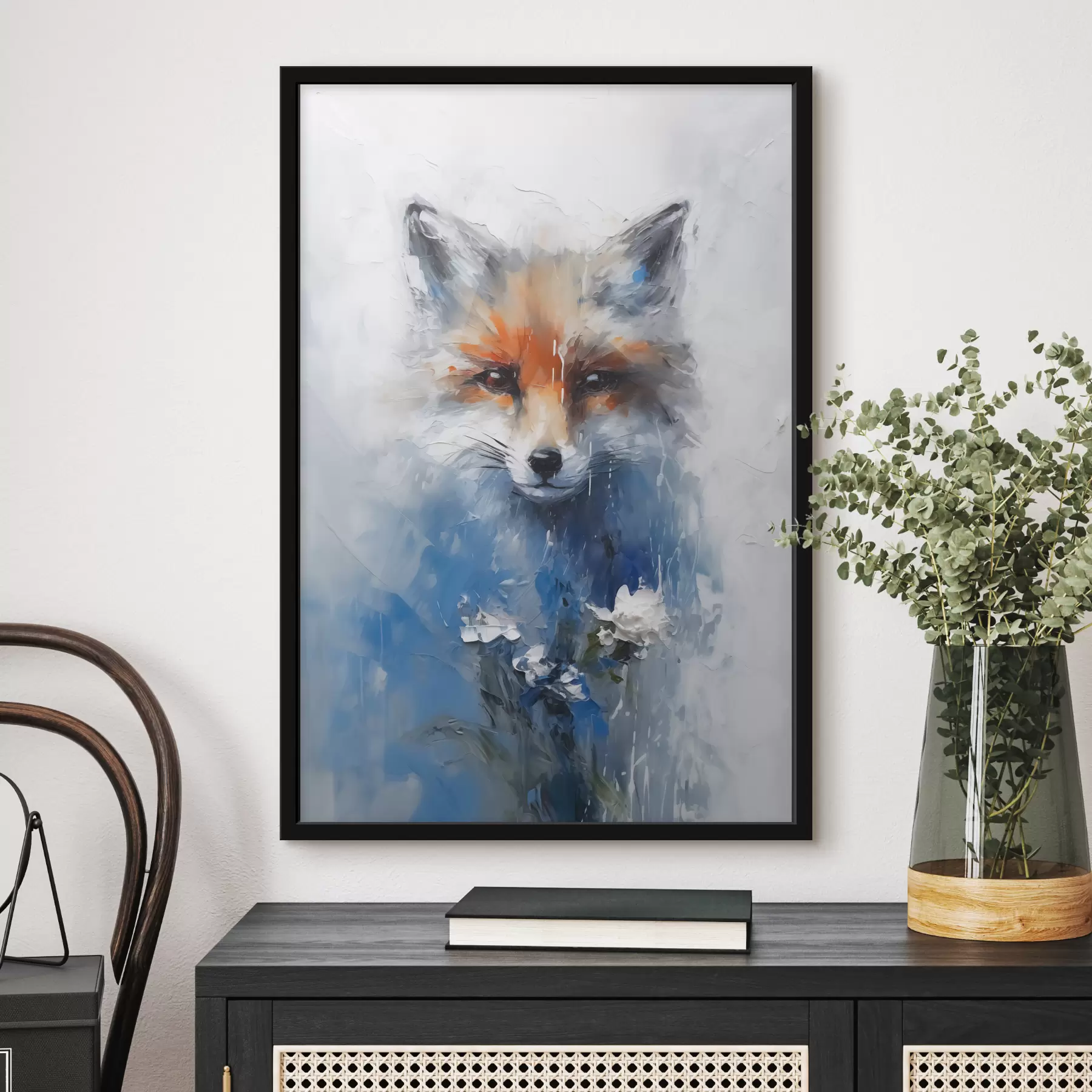 carta da parati Ritratto astratto di una volpe con macchie di vernice blu nr. f40524