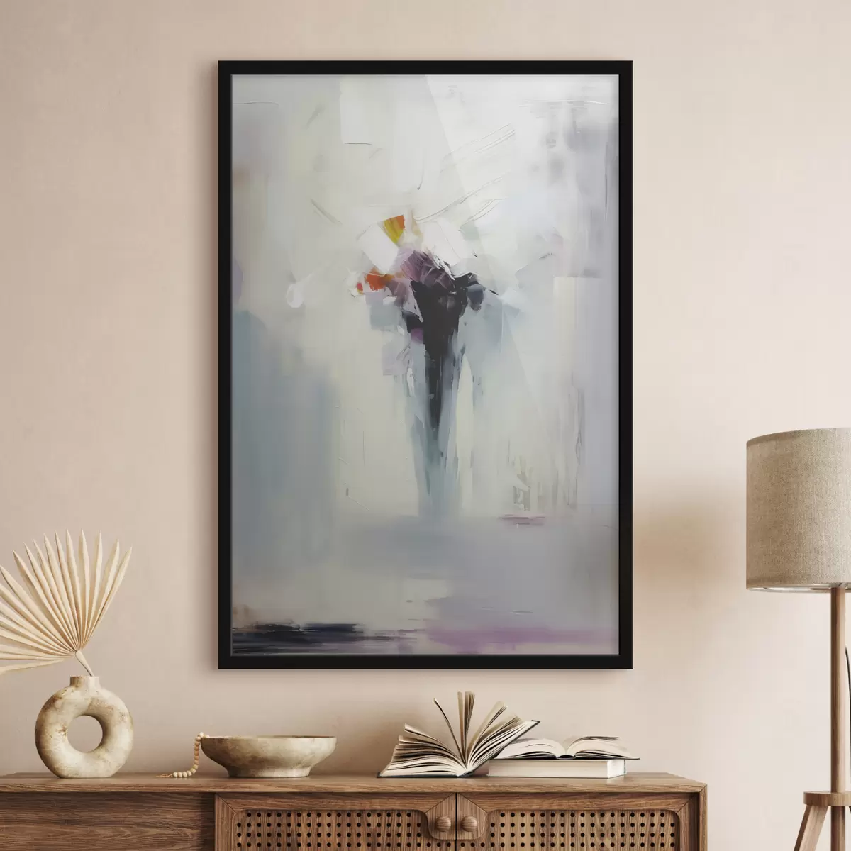 Poster Astrazione astrale macchia nera su sfondo bianco-grigio, imitazione di pennellate f40526