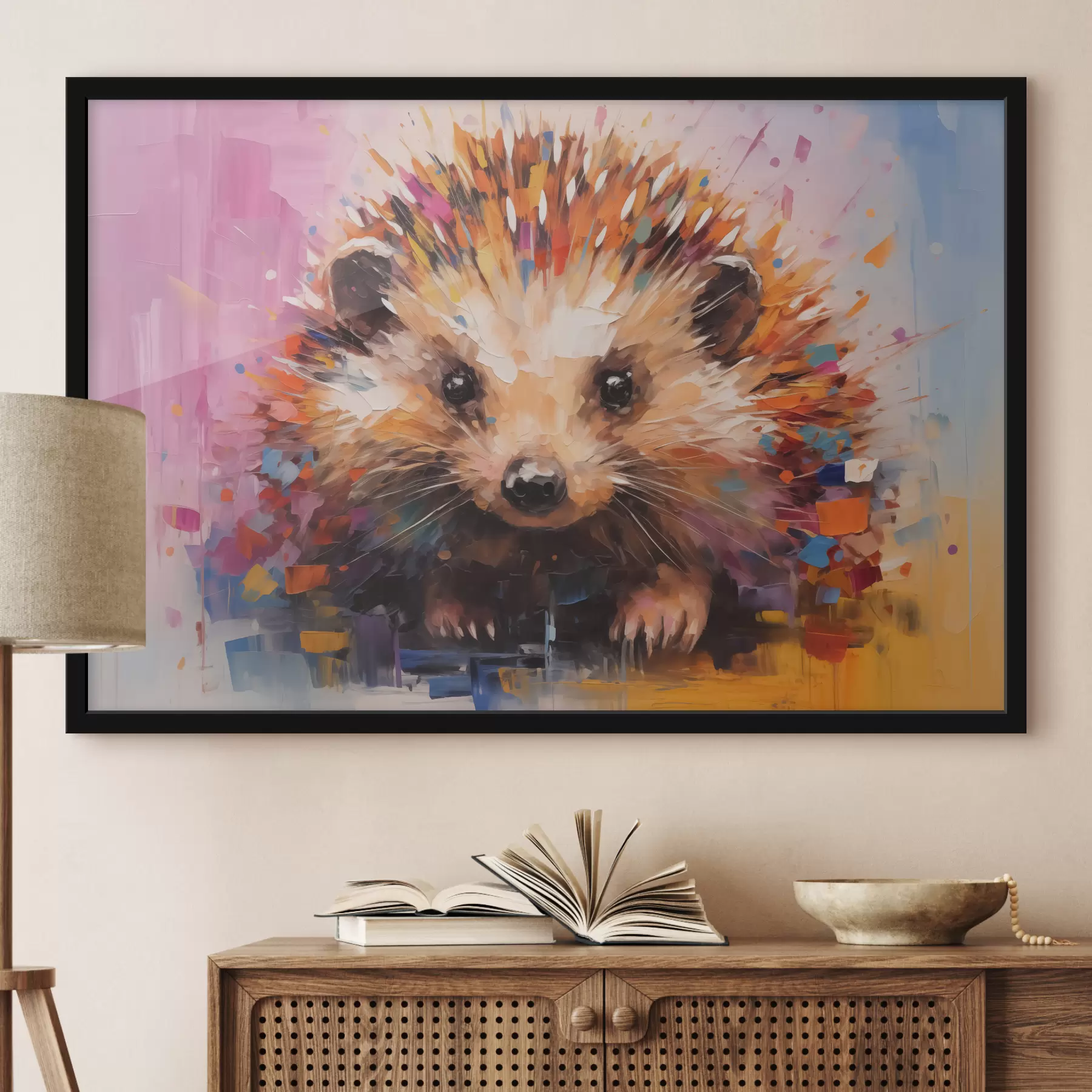 carta da parati Ritratto di un riccio dai colori vivaci, giallo, viola, blu, arancione, marrone nr. f40532