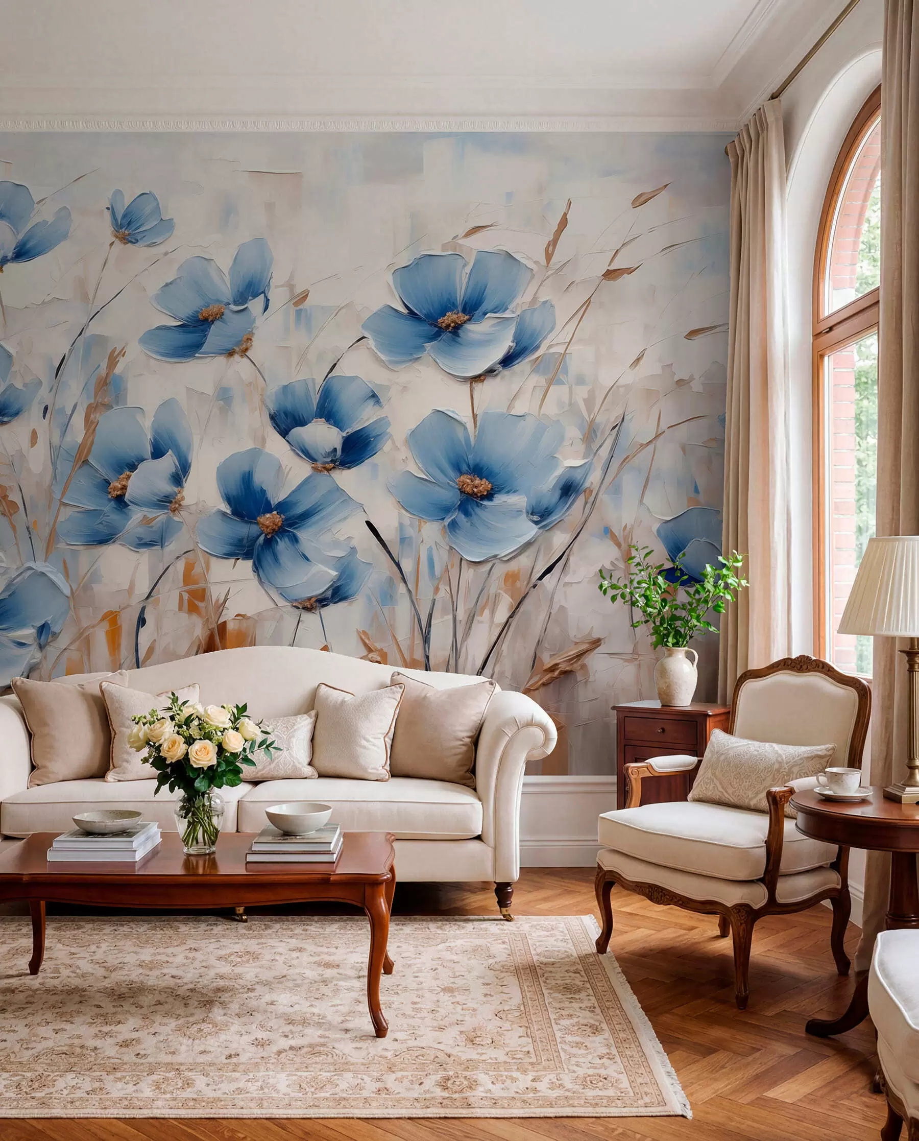 Carta da parati 3D Fiori Fiori blu a pennellate decise n. w01045