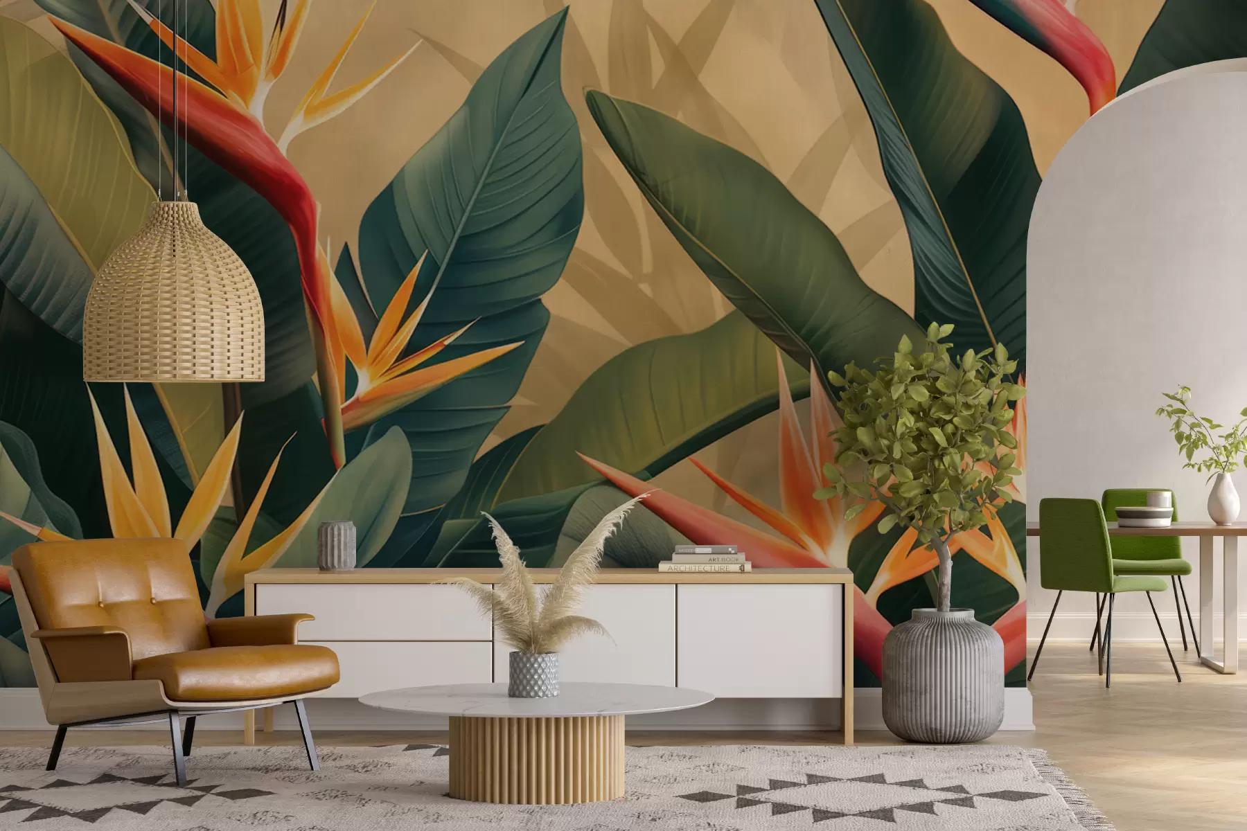 Carta da parati nature Fioritura tropicale calda 