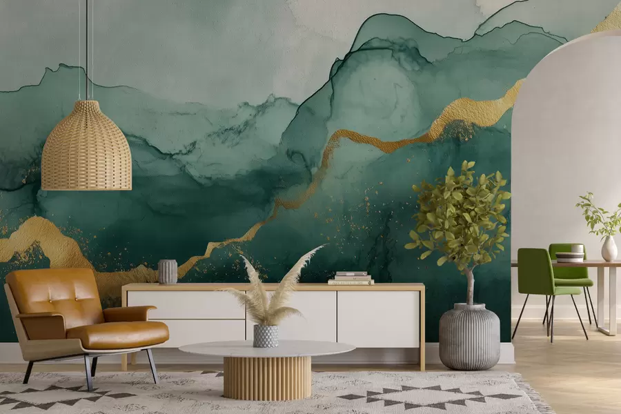 Carta da parati  Forme geometriche 3D Composizione acquerello smeraldo vintage