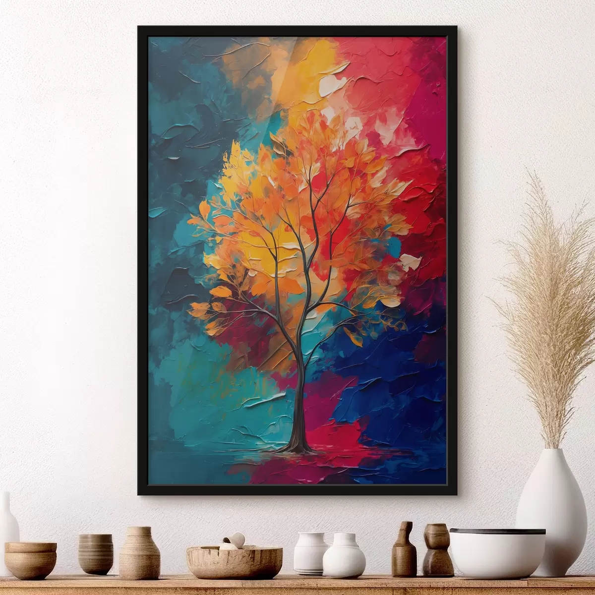 Poster Albero multicolore su sfondo acrilico astratto f40459