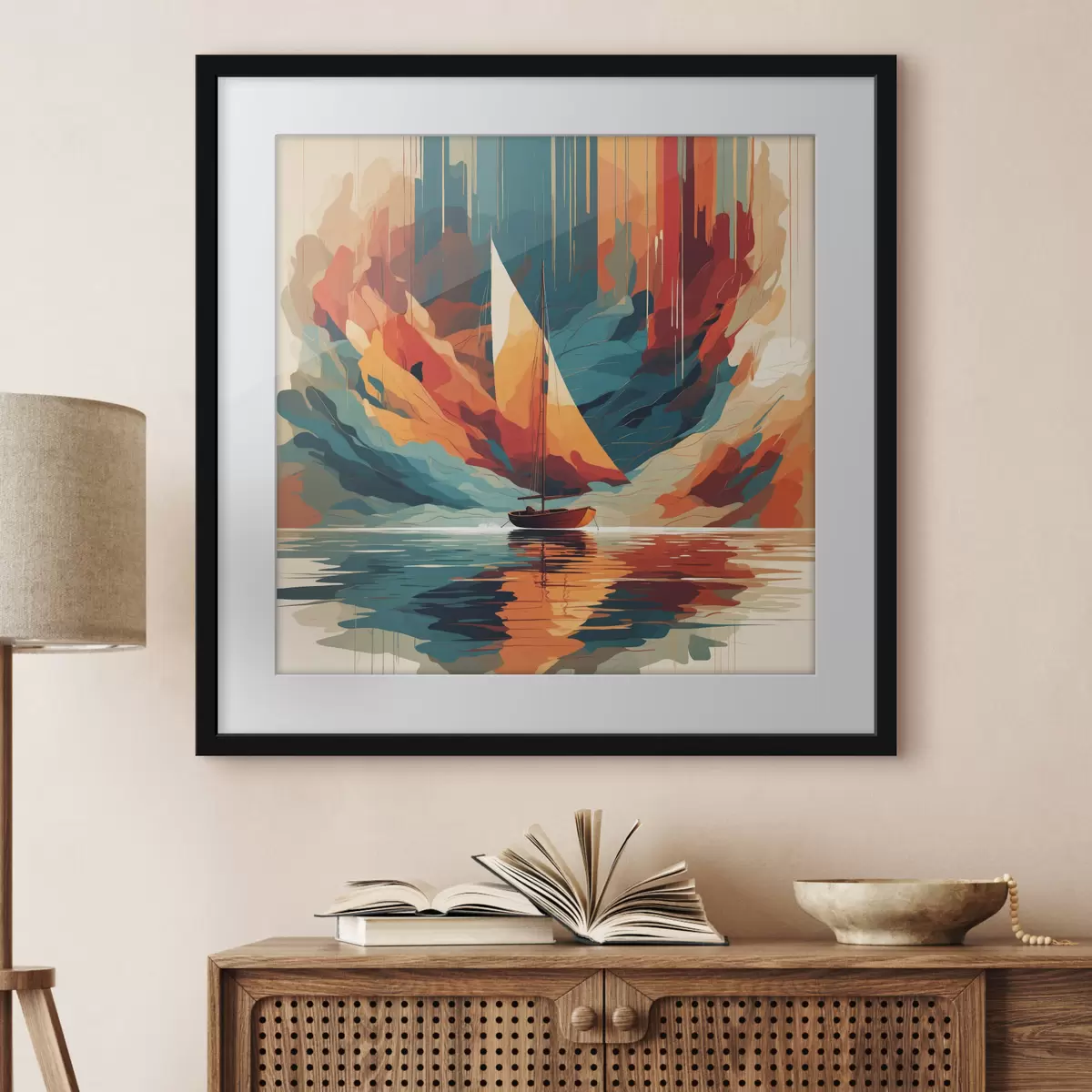 Poster Barca sul lago in grafica vettoriale f40462