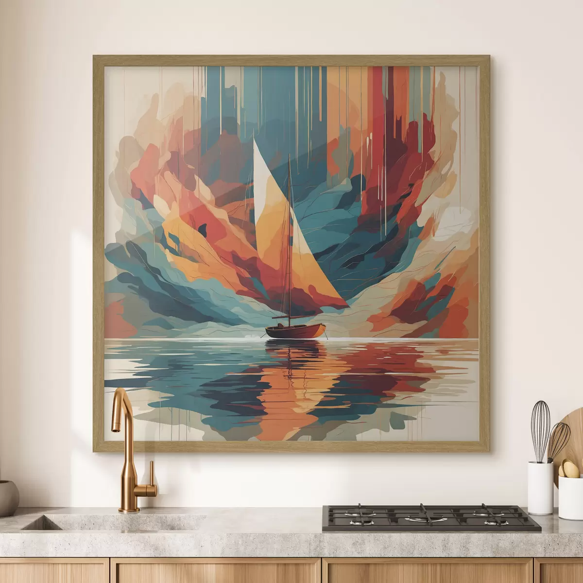 Poster Barca sul lago in grafica vettoriale f40462