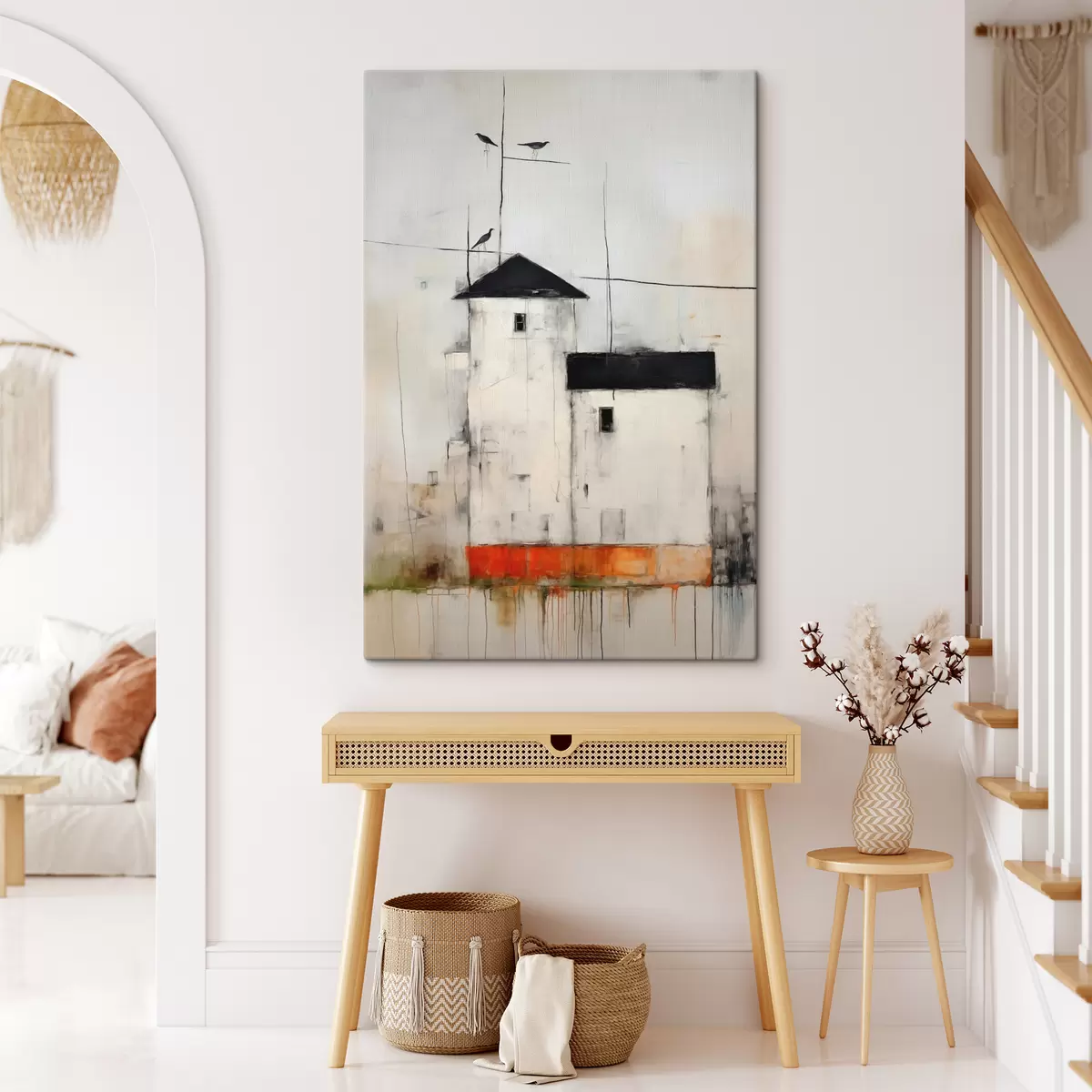 carta da parati Scena astratta con uccelli ed edifici nr. s40685