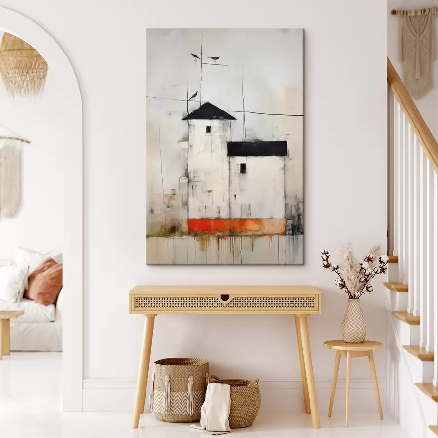 carta da parati Scena astratta con uccelli ed edifici nr. s40685