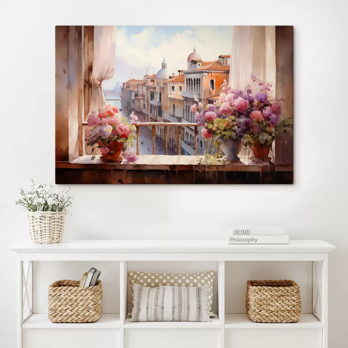 carta da parati Fiori in vaso con vista sulla baia di Venezia acquerello nr. s40677