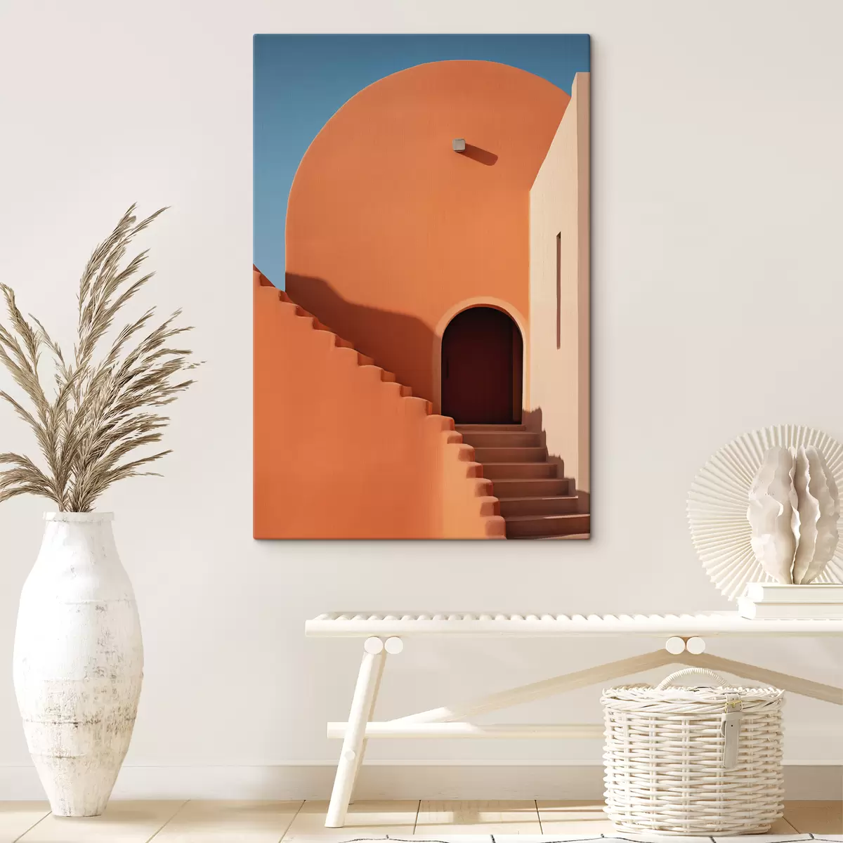 carta da parati Edificio architettonico minimalista con gradini, colore blu e arancione nr. s40724