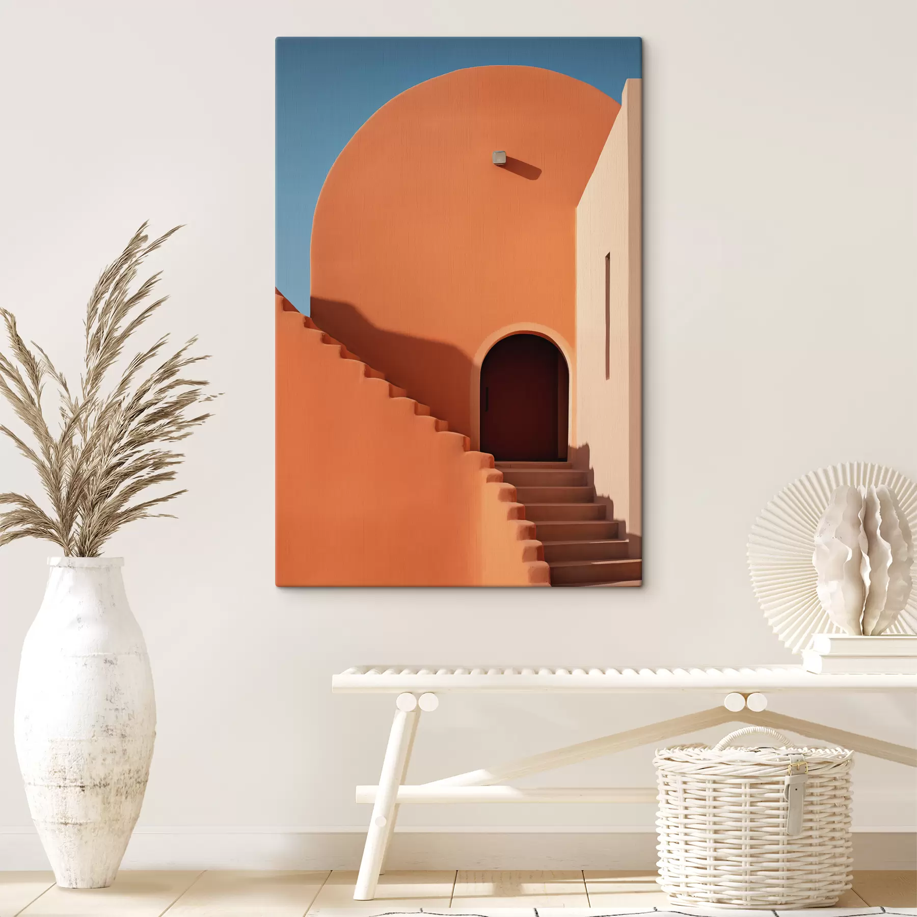 carta da parati Edificio architettonico minimalista con gradini, colore blu e arancione nr. s40724