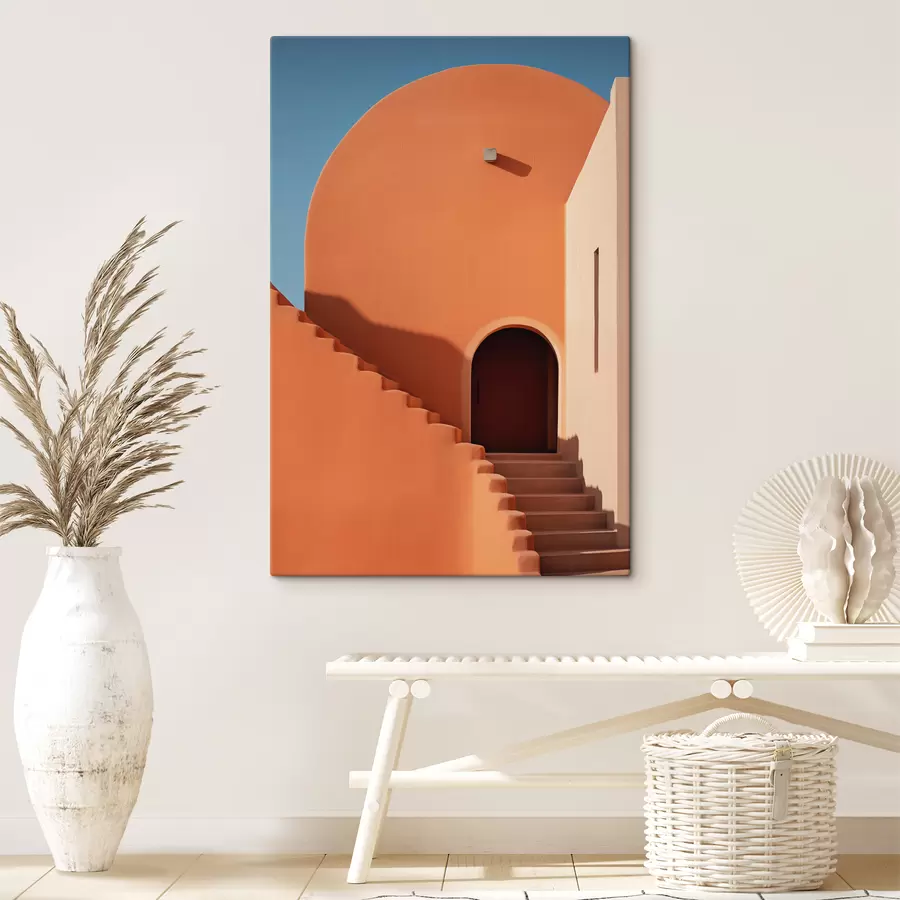 carta da parati Edificio architettonico minimalista con gradini, colore blu e arancione nr. s40724