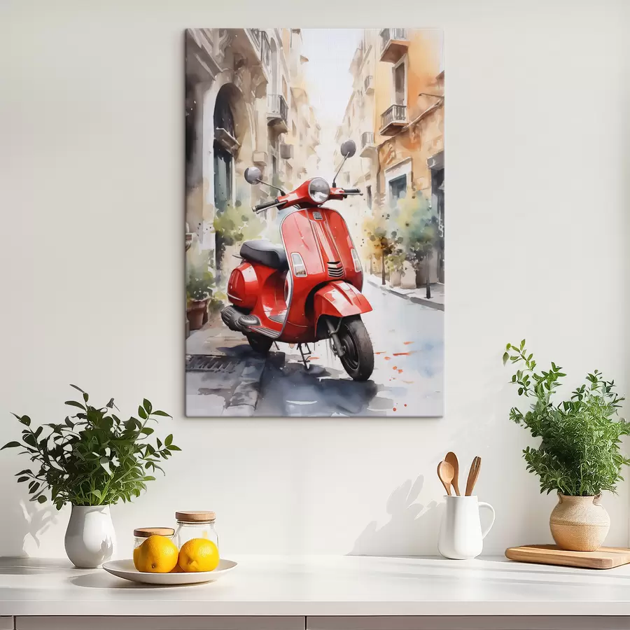 carta da parati Moto rossa sulla strada di Roma acquerello nr. s40728