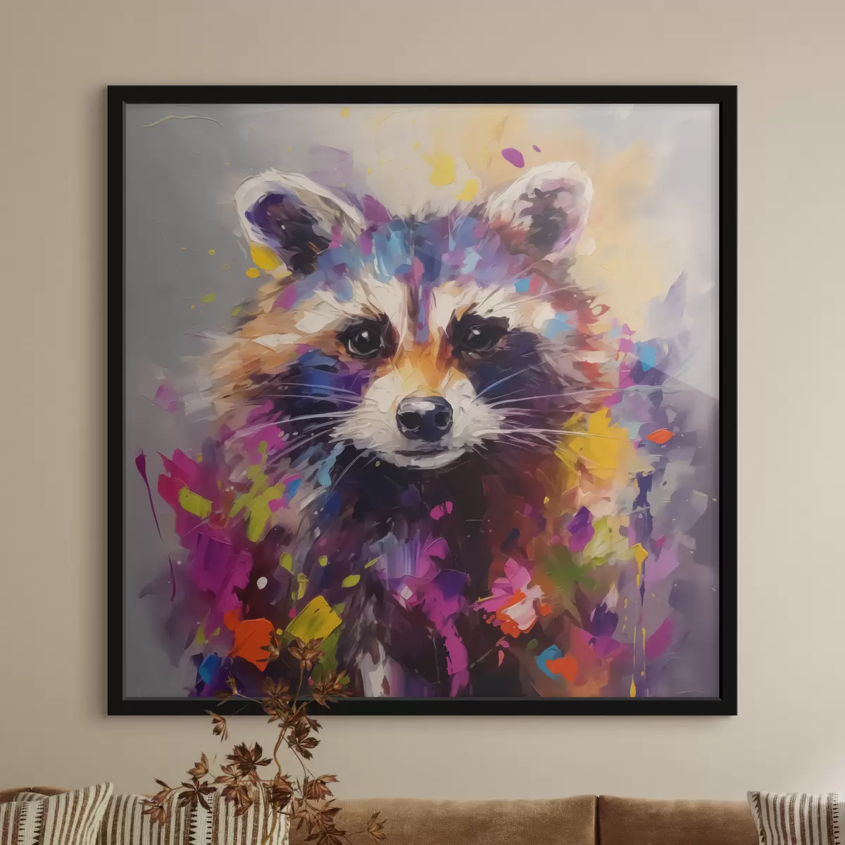 Poster Ritratto astratto di un procione dai colori vivaci f40691