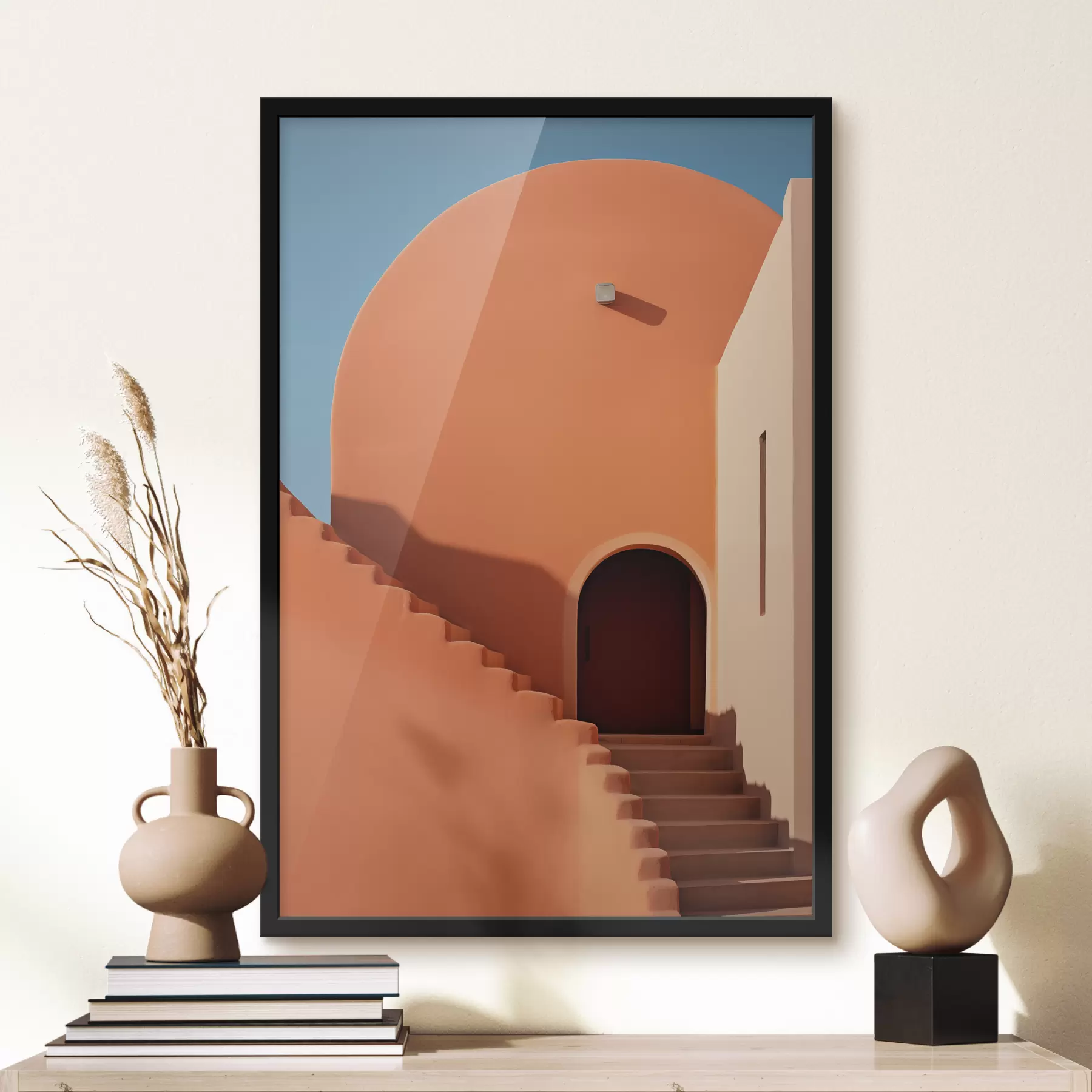 carta da parati Edificio architettonico minimalista con gradini, colore blu e arancione nr. f40724