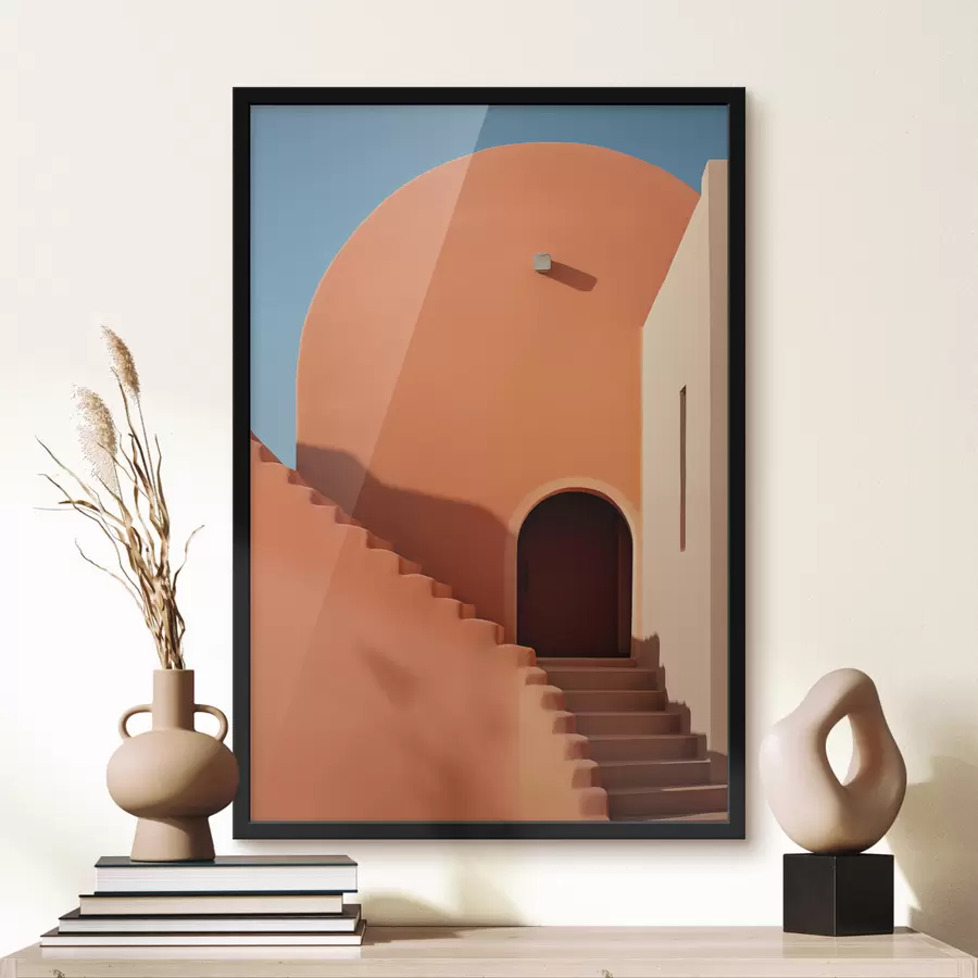 carta da parati Edificio architettonico minimalista con gradini, colore blu e arancione nr. f40724