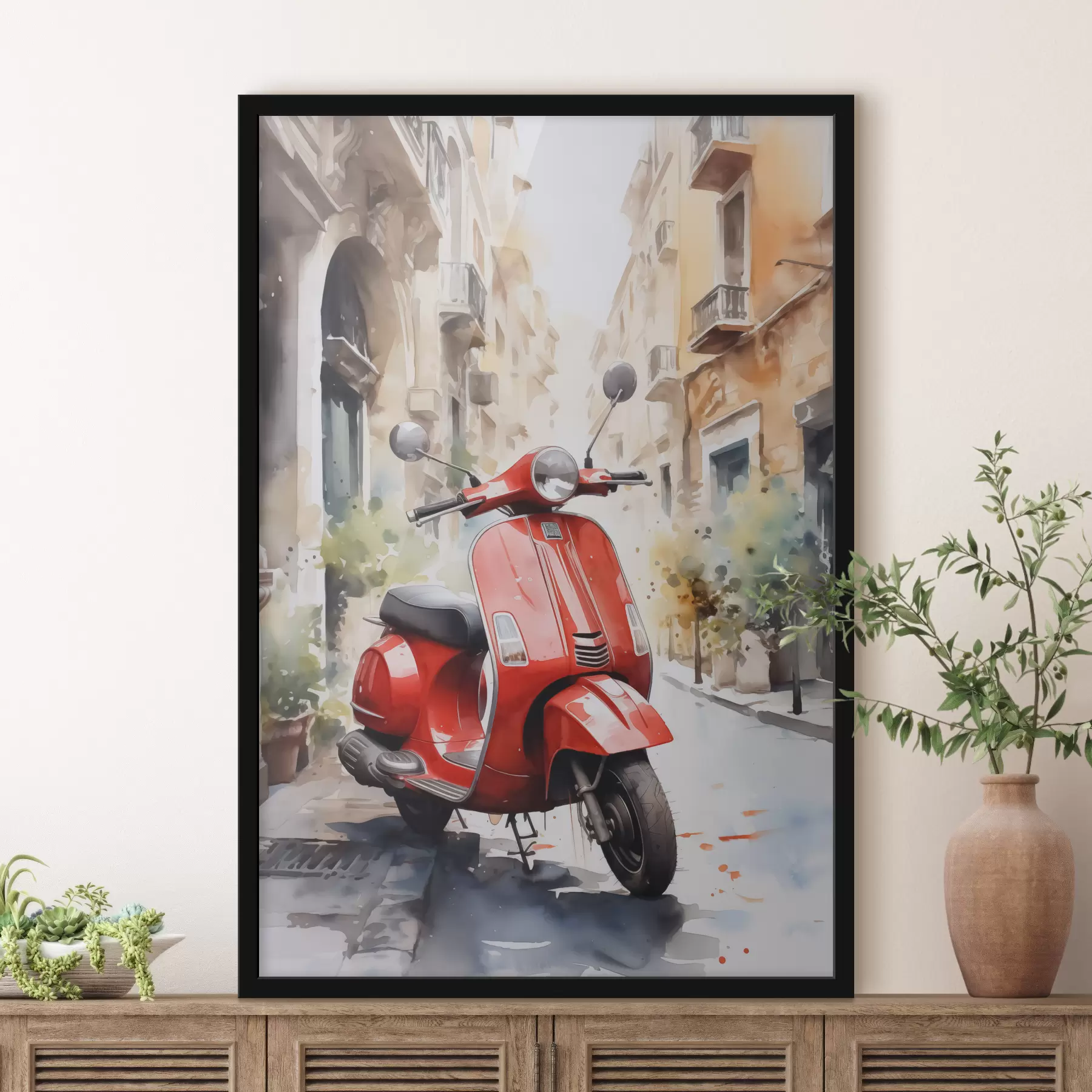 carta da parati Moto rossa sulla strada di Roma acquerello nr. f40728