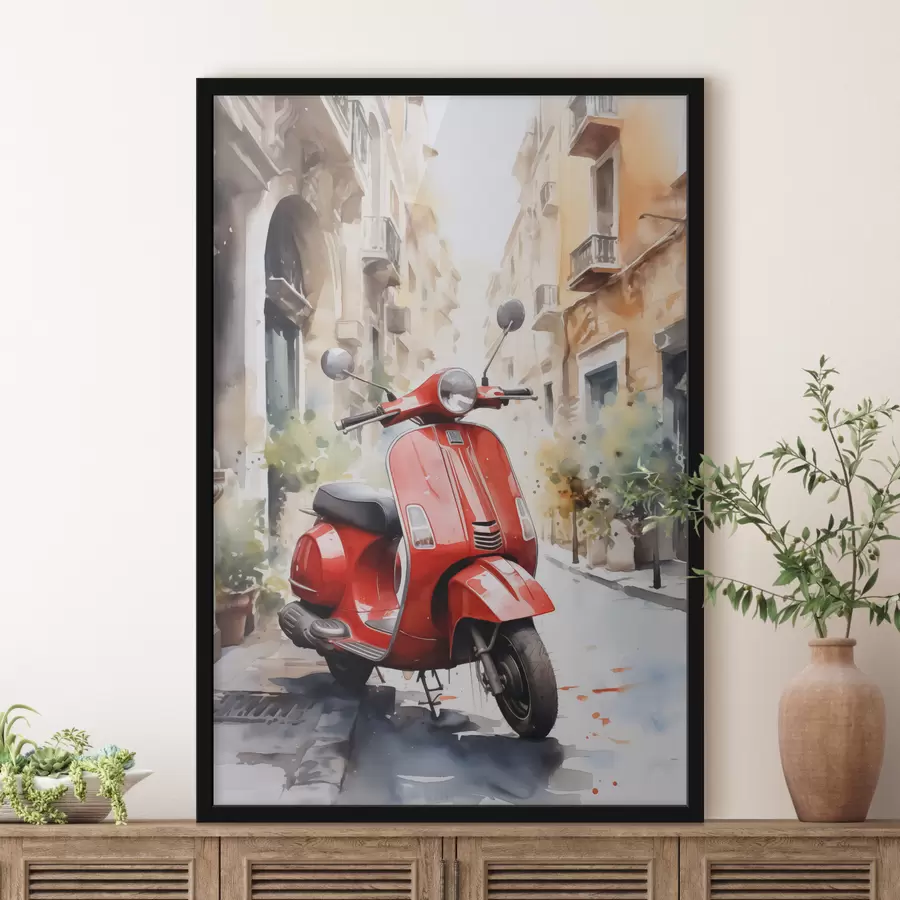 carta da parati Moto rossa sulla strada di Roma acquerello nr. f40728