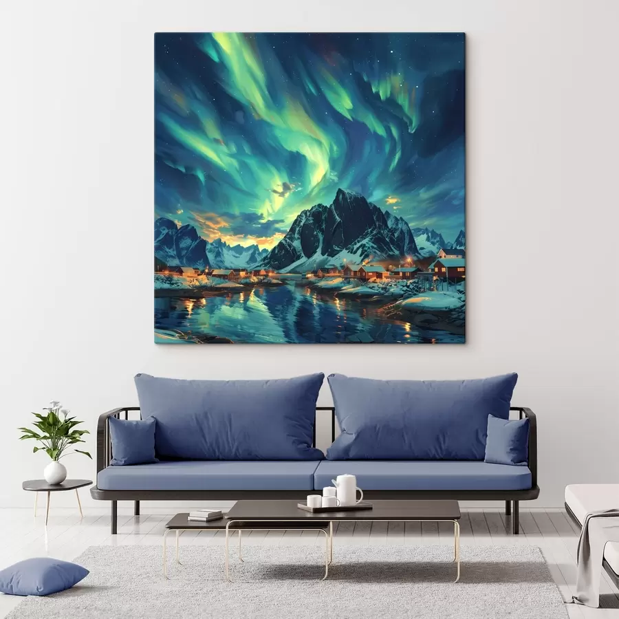 carta da parati Isole Lofoten, luci della notte, villaggio invernale nr. s40299