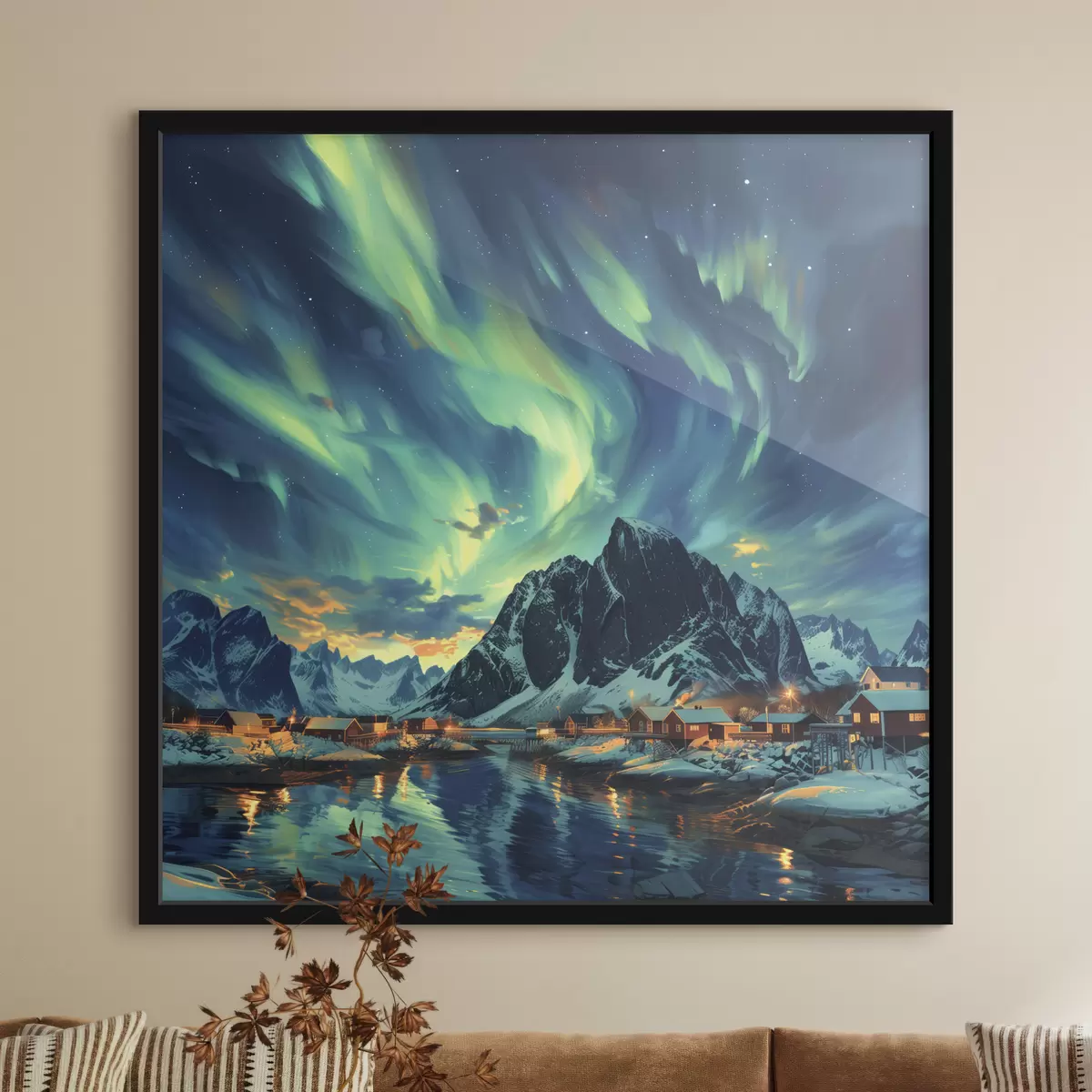 Poster Isole Lofoten, luci della notte, villaggio invernale f40299