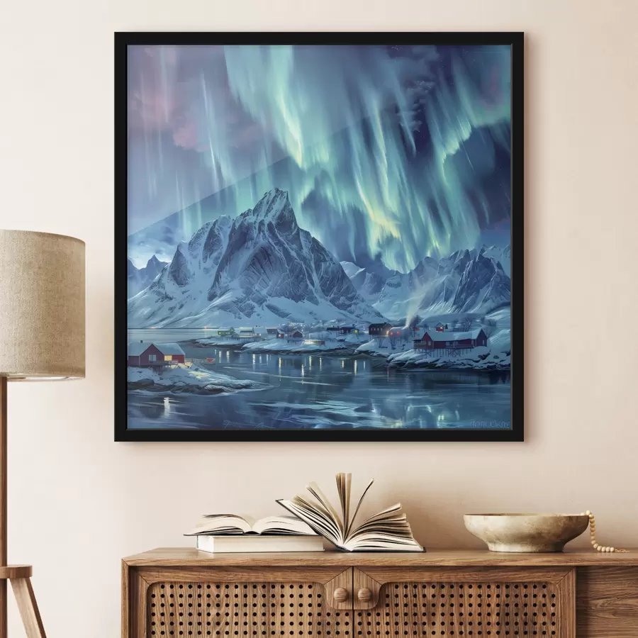 carta da parati Magiche luci del Nord, villaggio invernale in Norvegia nr. f40301