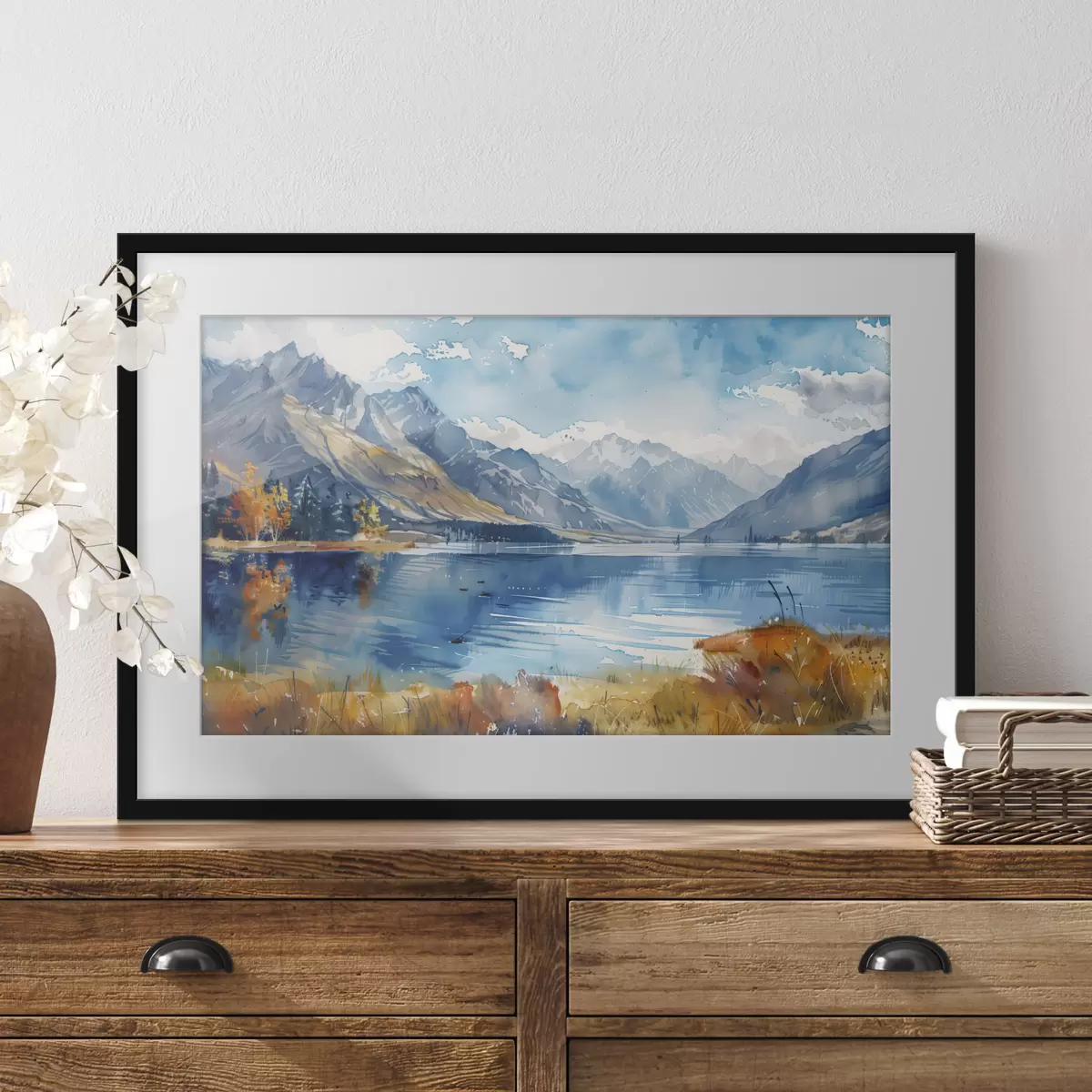 Poster Acquerello paesaggio montano, colori autunnali f40308