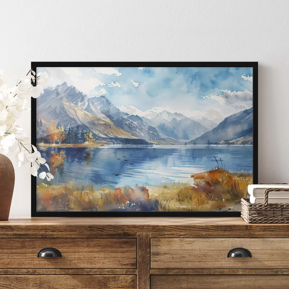 Poster Acquerello paesaggio montano, colori autunnali f40308